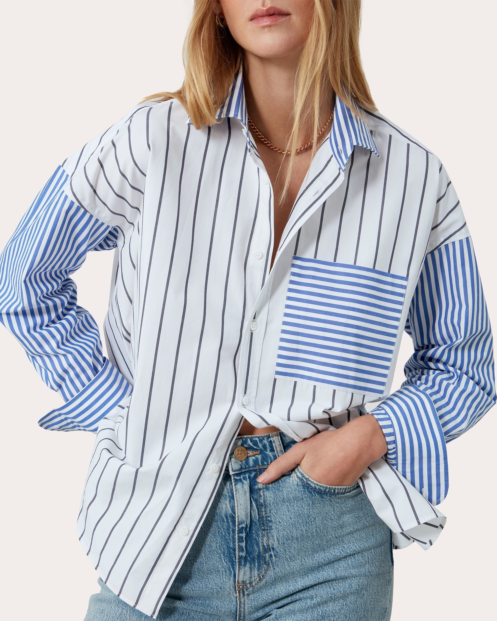 The Weekend Striped Patchwork Cotton-Poplin Shirt
