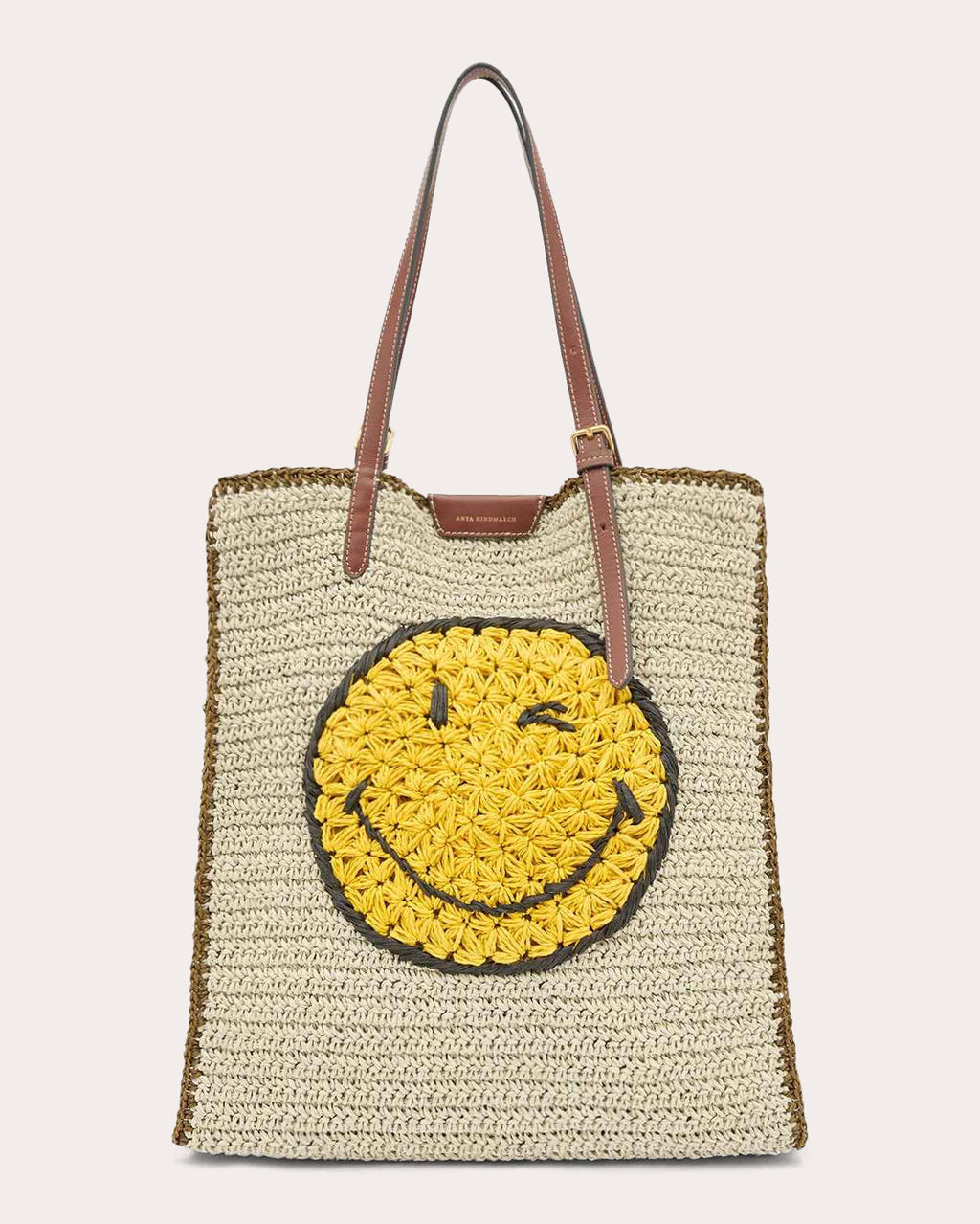 Wink Leather-Trimmed Raffia Shoulder Bag