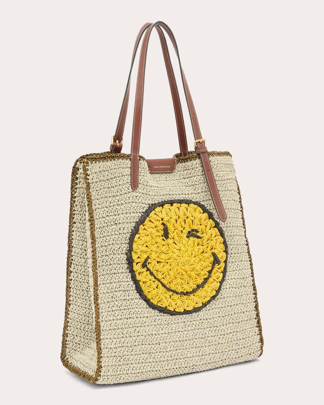 Wink Leather-Trimmed Raffia Shoulder Bag