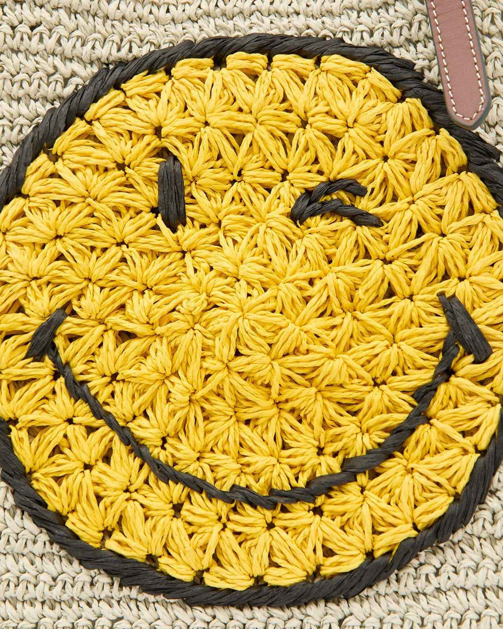 Wink Leather-Trimmed Raffia Shoulder Bag