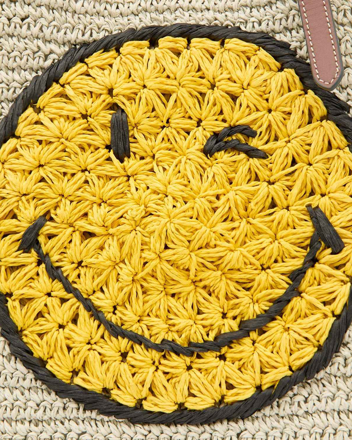 Wink Leather-Trimmed Raffia Shoulder Bag