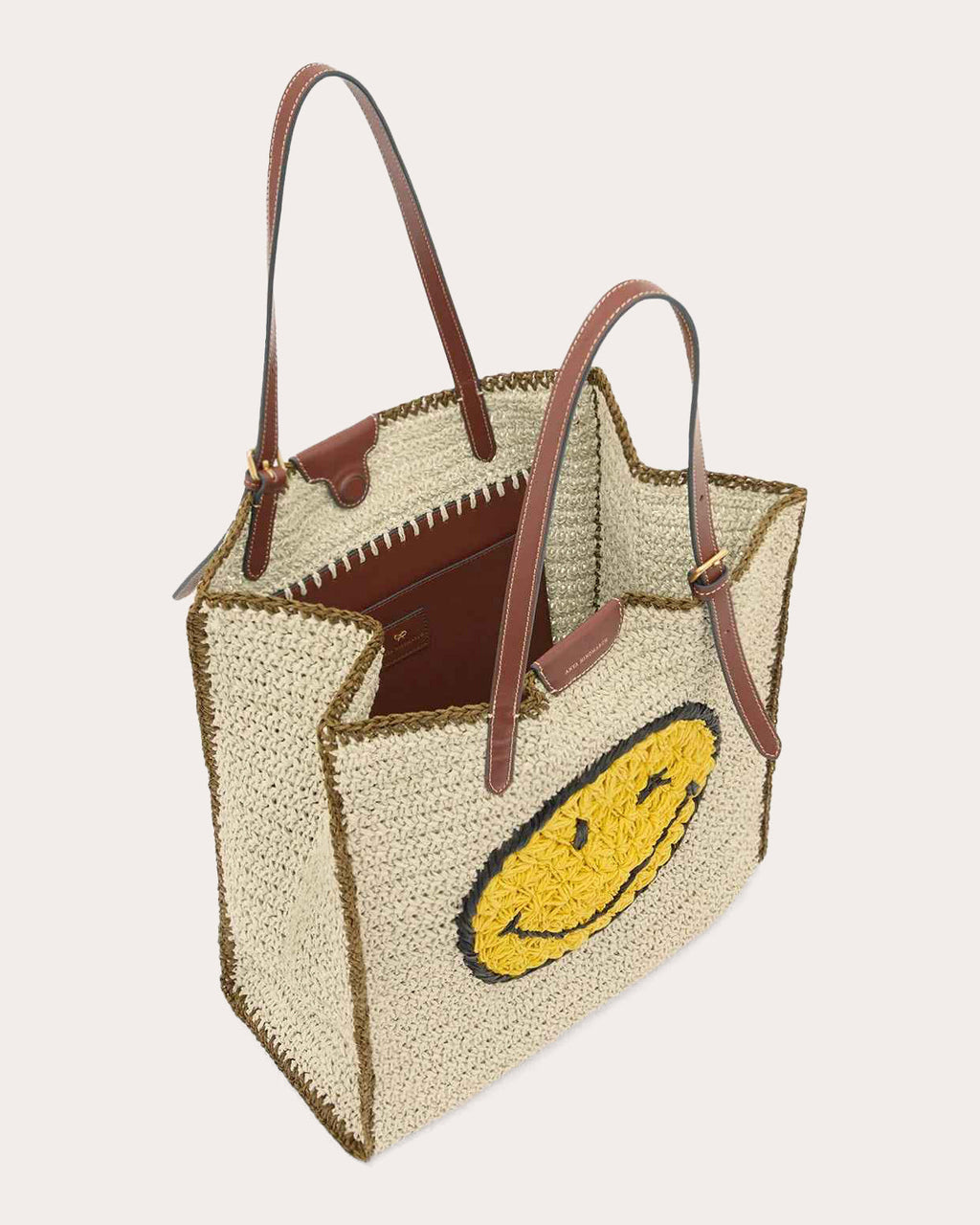 Wink Leather-Trimmed Raffia Shoulder Bag