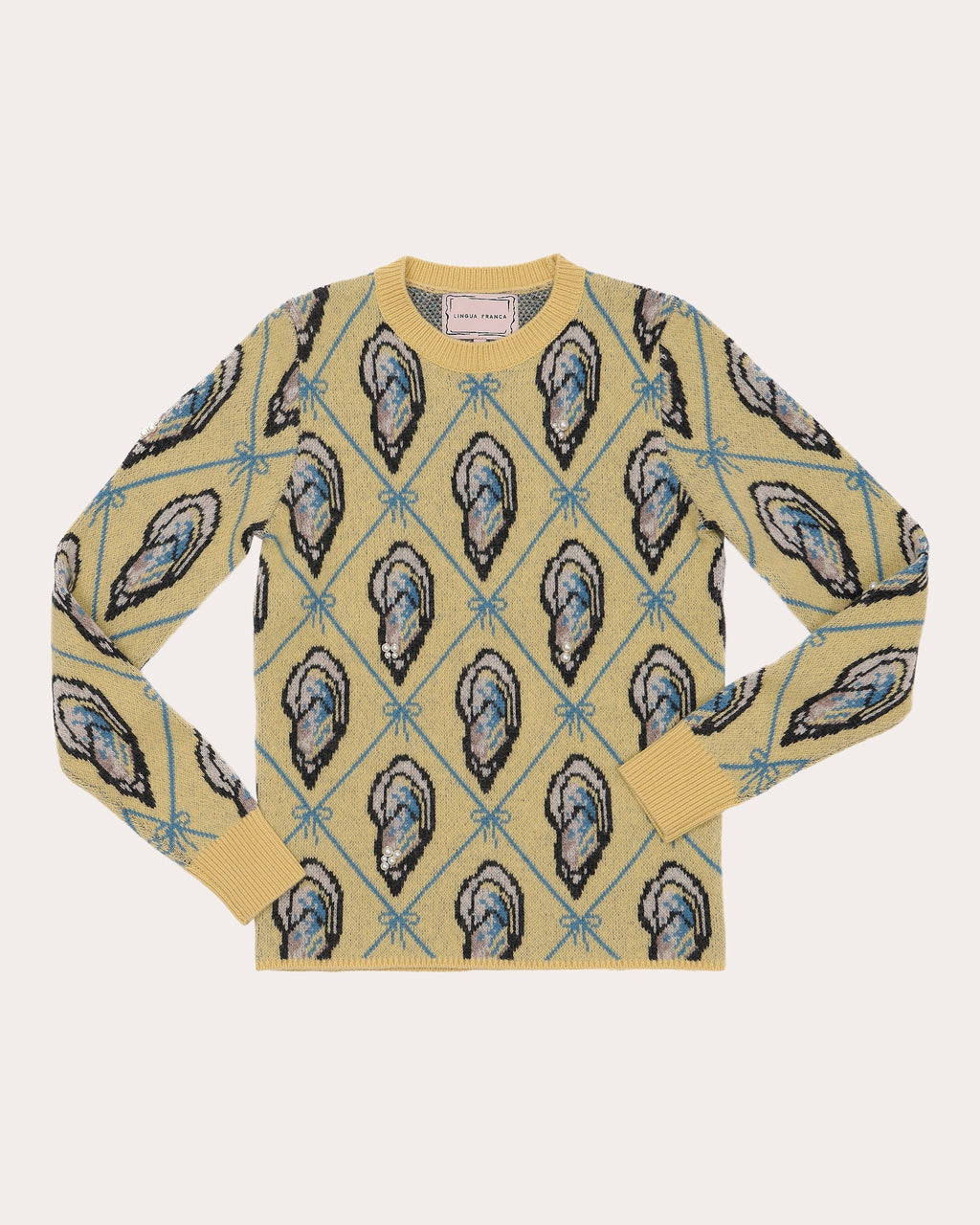 Oyster Embellished Jacquard-Knit Wool Sweater