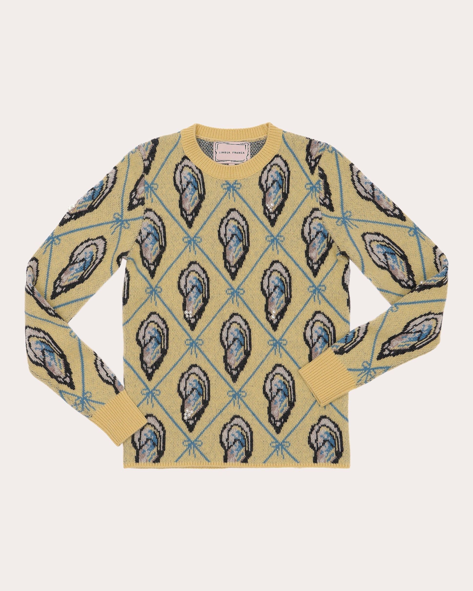 Oyster Embellished Jacquard-Knit Wool Sweater