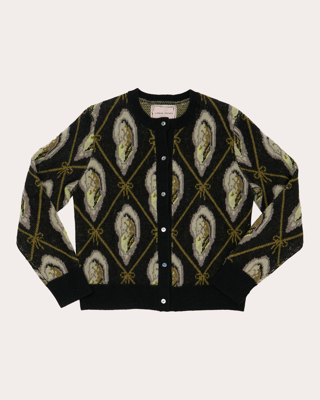 Oyster Jacquard-Knit Wool Cardigan
