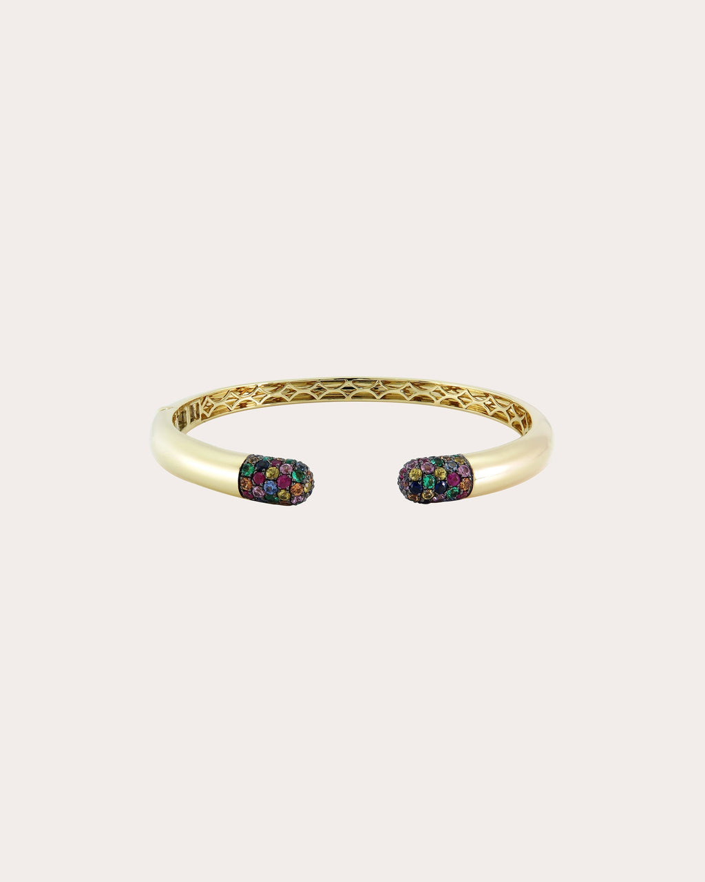 Tube 14K Gold Rainbow Sapphire Cuff