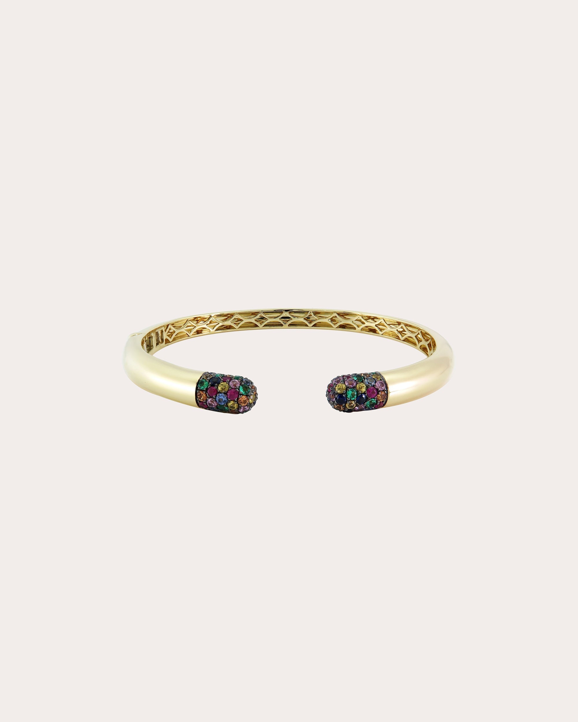 Tube 14K Gold Rainbow Sapphire Cuff