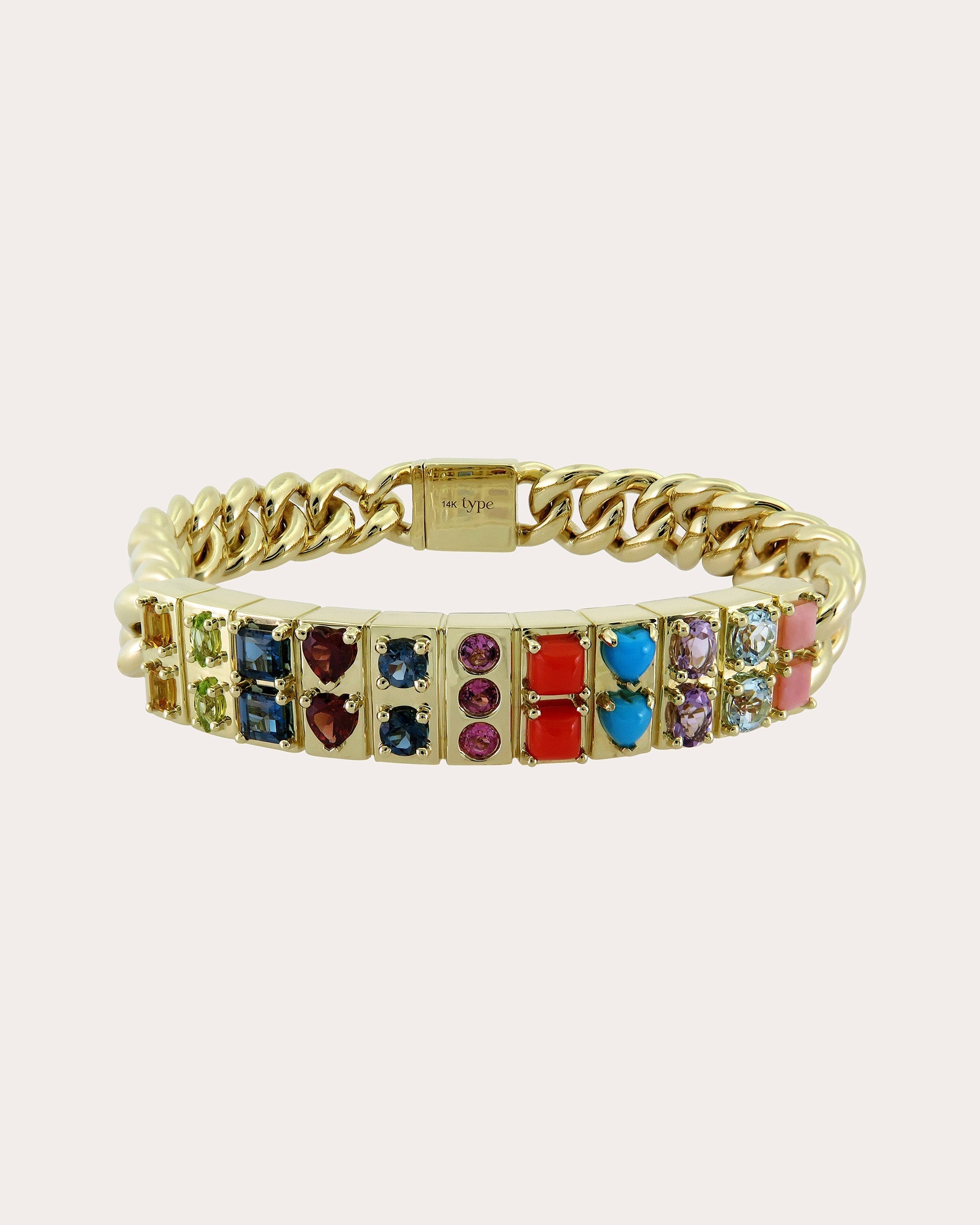 l'Ego 14K Gold Multi-Stone Stacked ID Bracelet