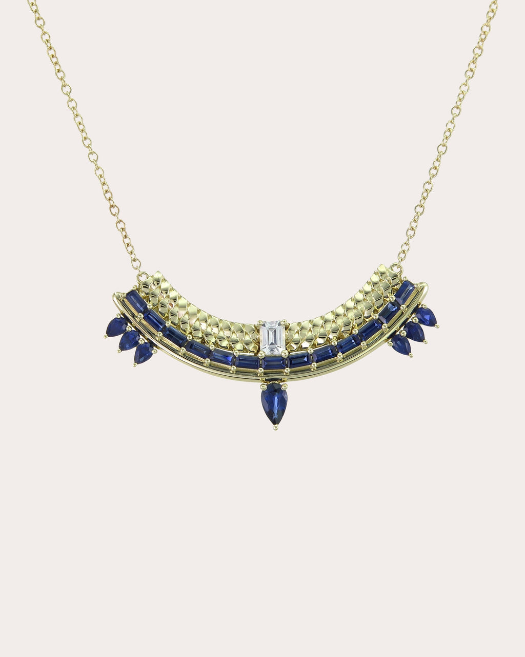 Type Stack 14K Gold Sapphire Pendant Necklace