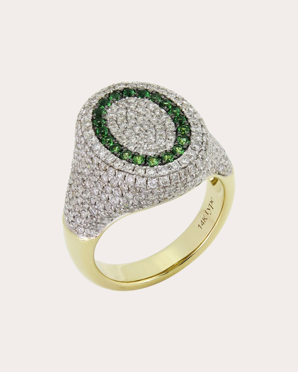6th Orbit 14K Gold Tsavorite and Diamond Signet Ring