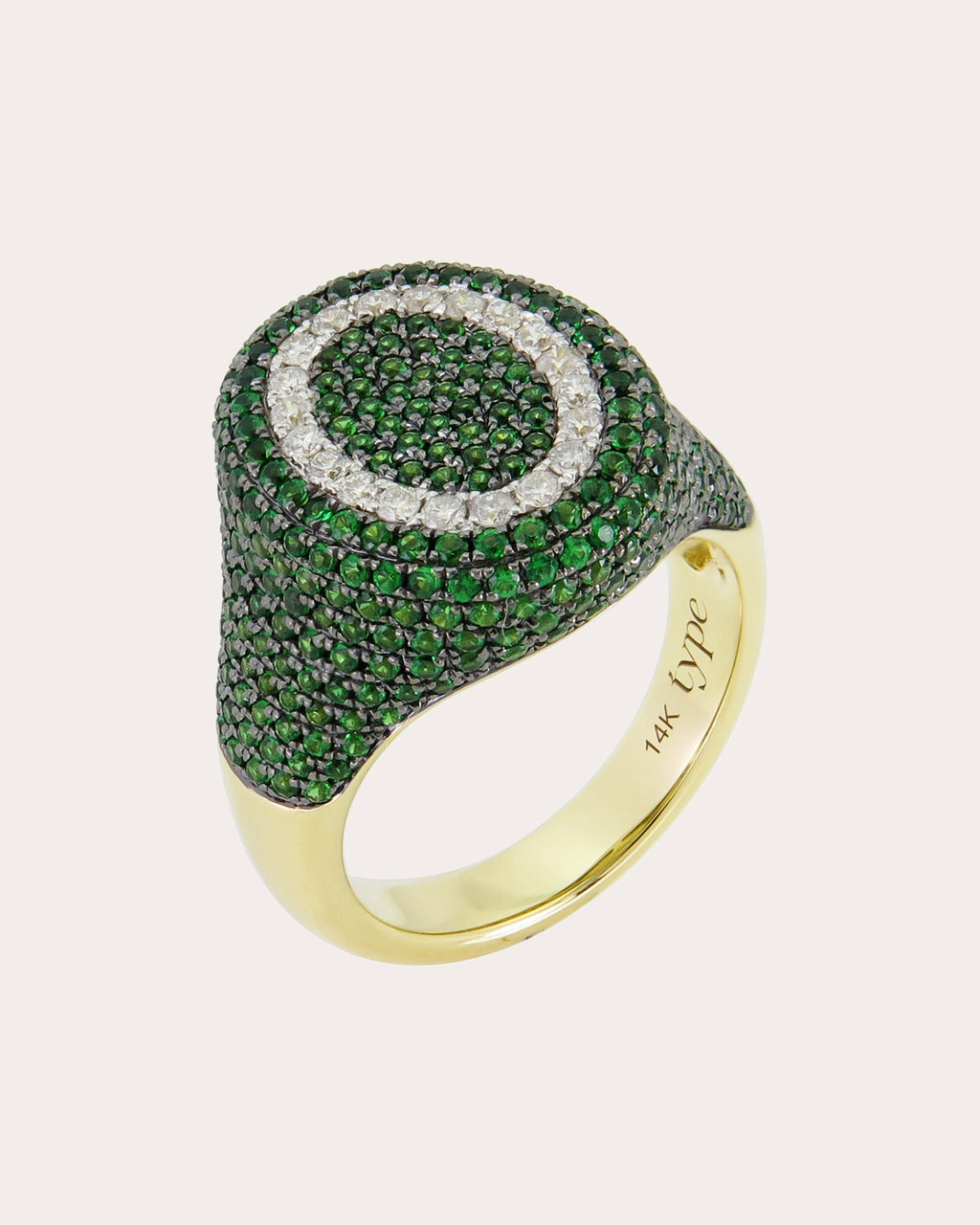 6th Orbit 14K Gold Tsavorite Diamond Signet Ring