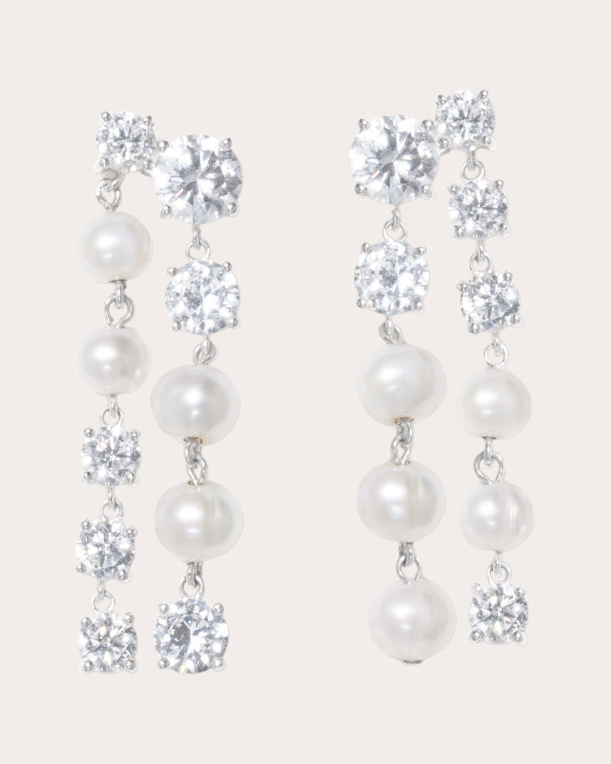 Sterling Silver Freshwater Pearl and Cubic Zirconia Earrings