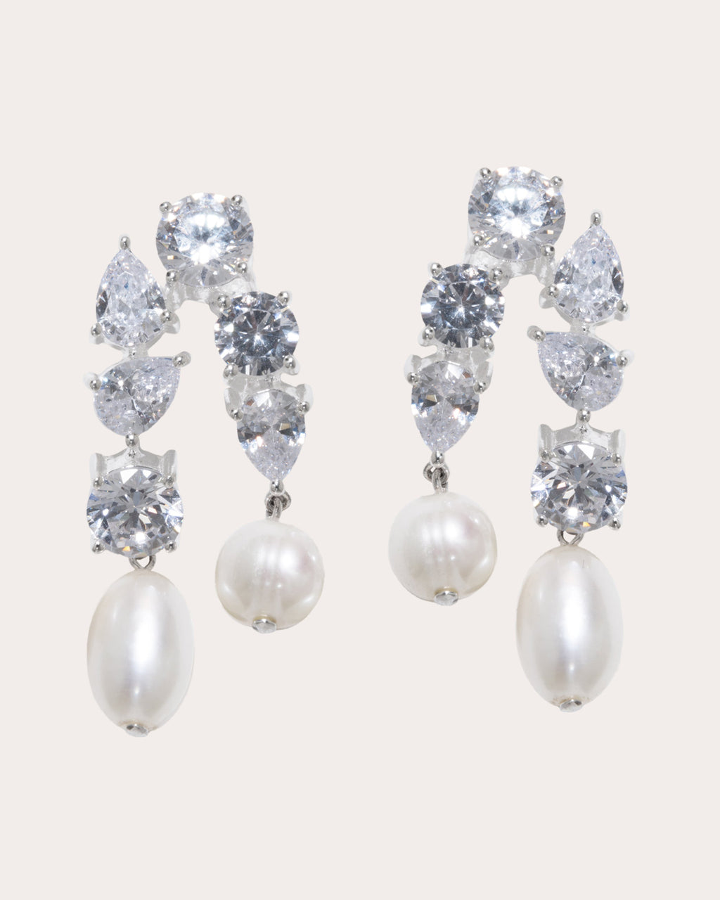 Sterling Silver Pearl and Cubic Zirconia Earrings