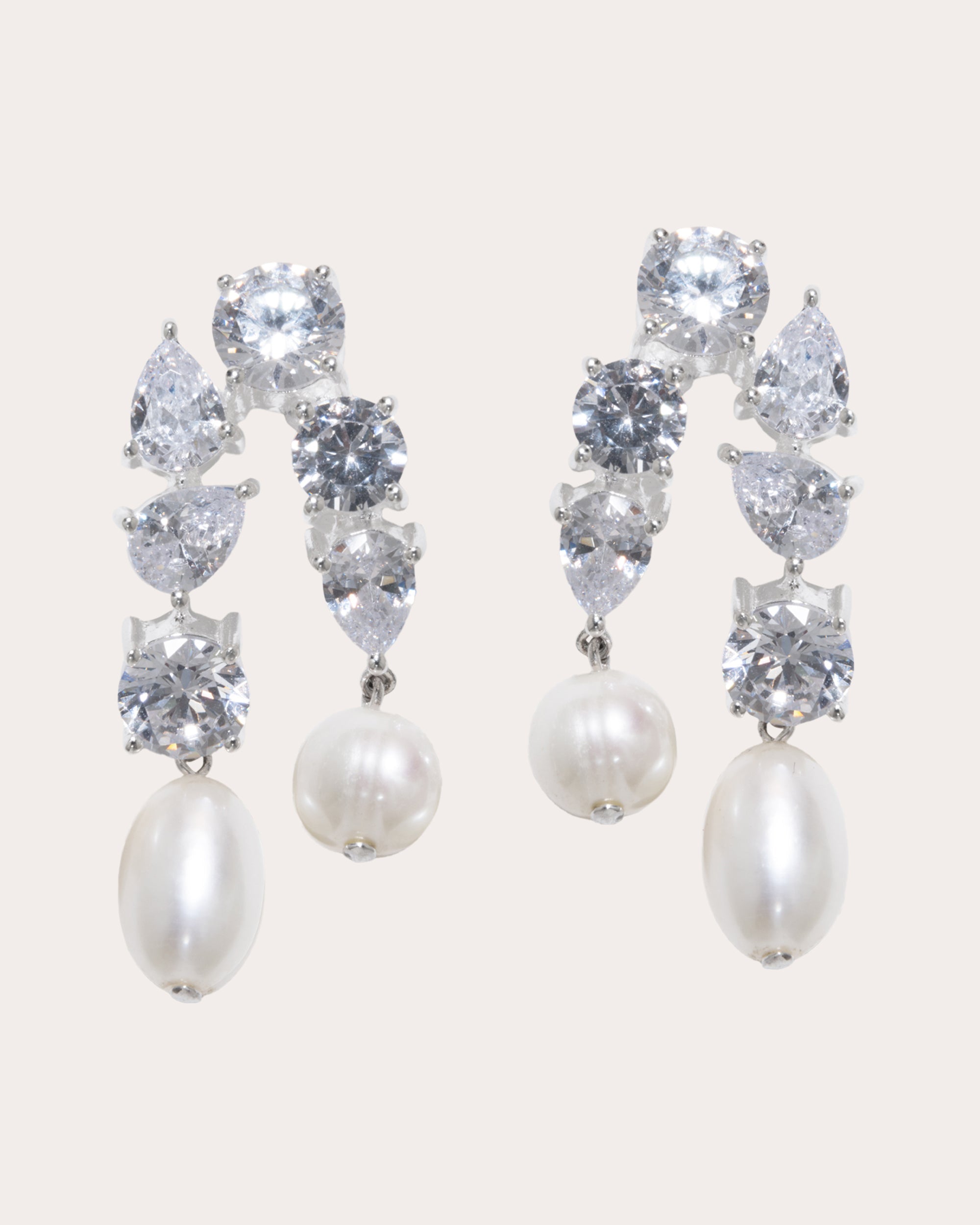 Sterling Silver Pearl and Cubic Zirconia Earrings