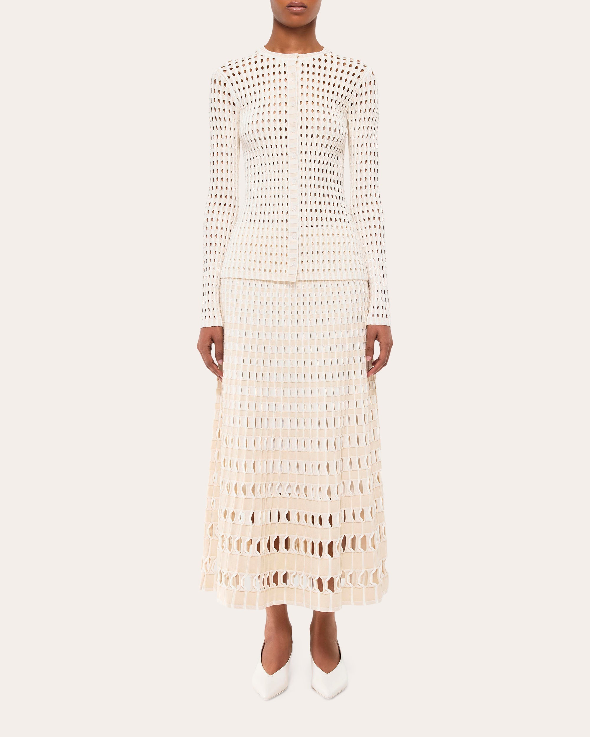 Gracen Gingham Laser-Cut Button Cardigan