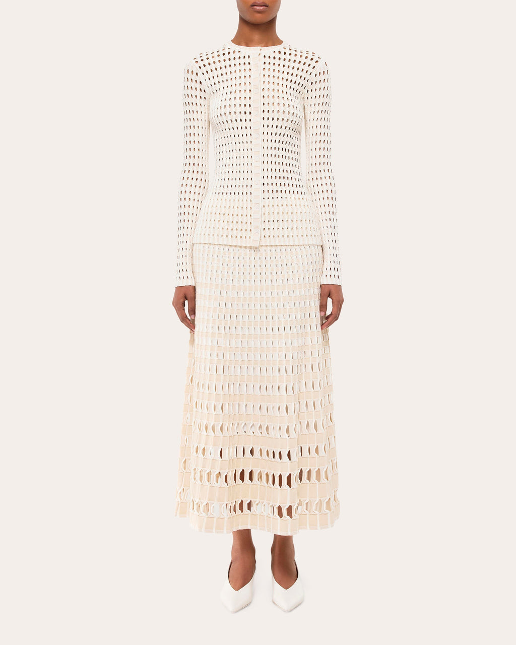 Larken Gingham Laser-Cut Midi Skirt