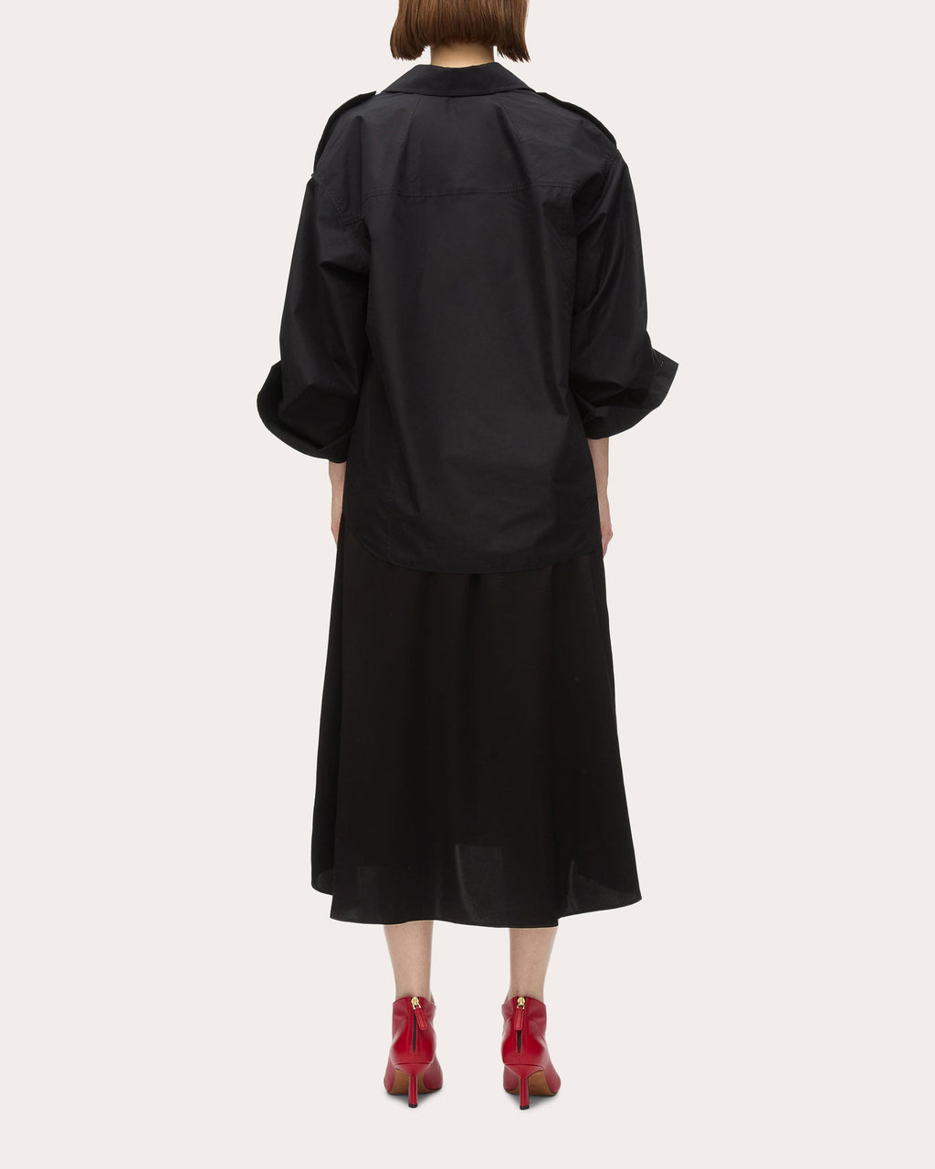 Draped Layered Poplin Satin Combo Midi Dress