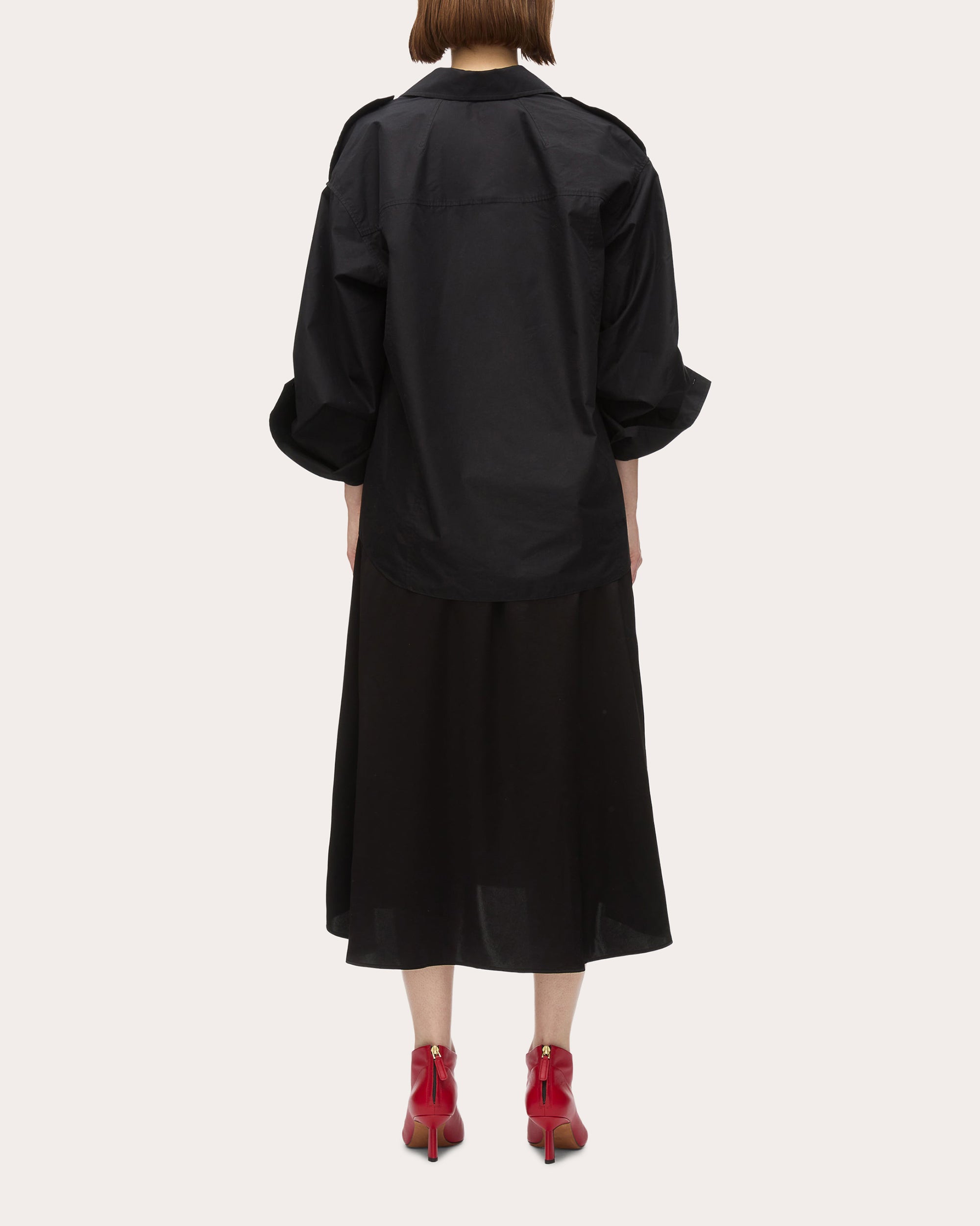 Draped Layered Poplin Satin Combo Midi Dress
