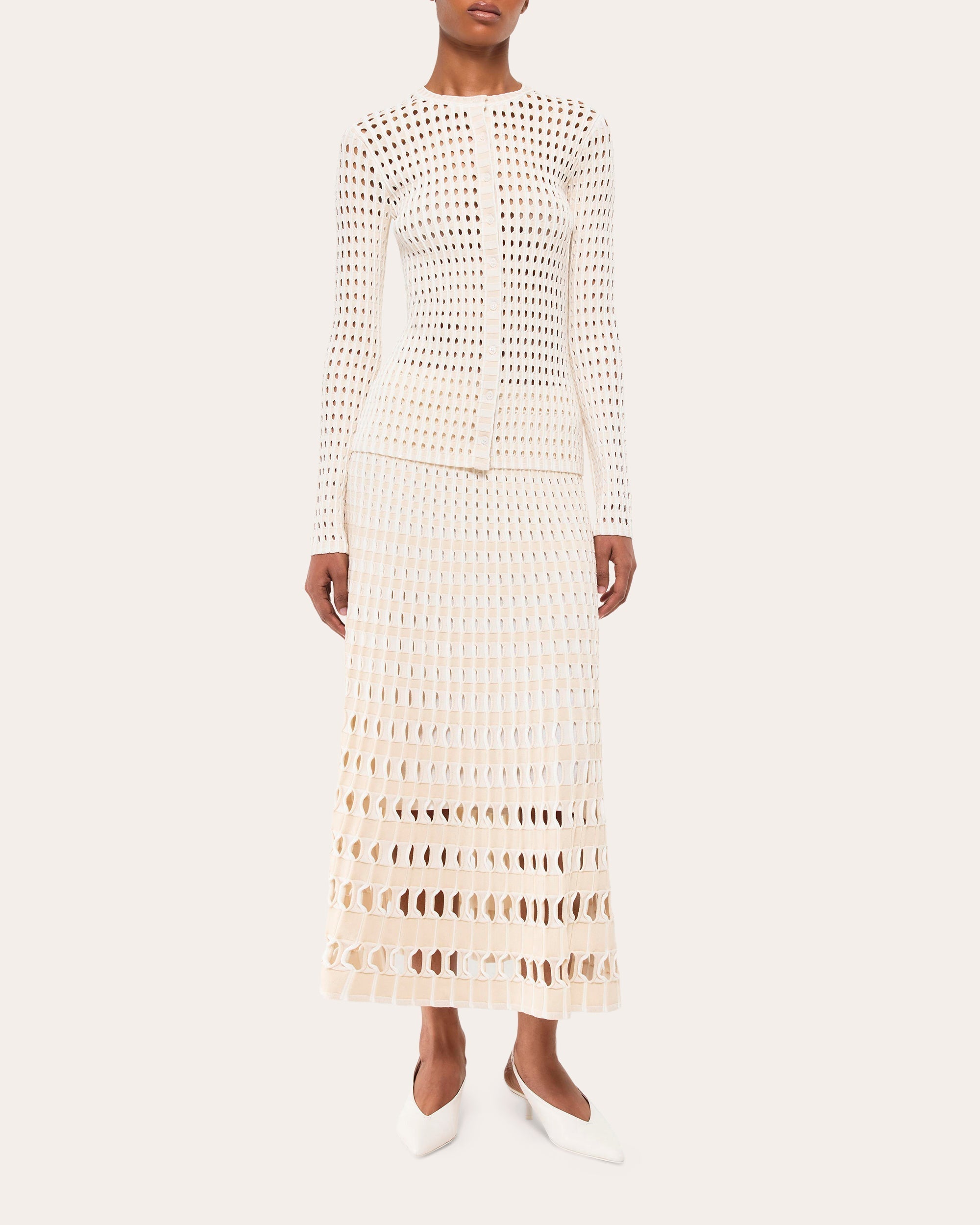 Gracen Gingham Laser-Cut Button Cardigan