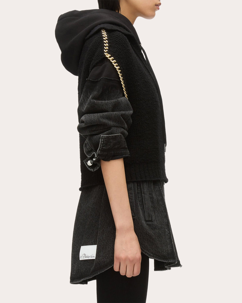 Cropped Chain-Embellished Wool Bouclé Knit Sweater