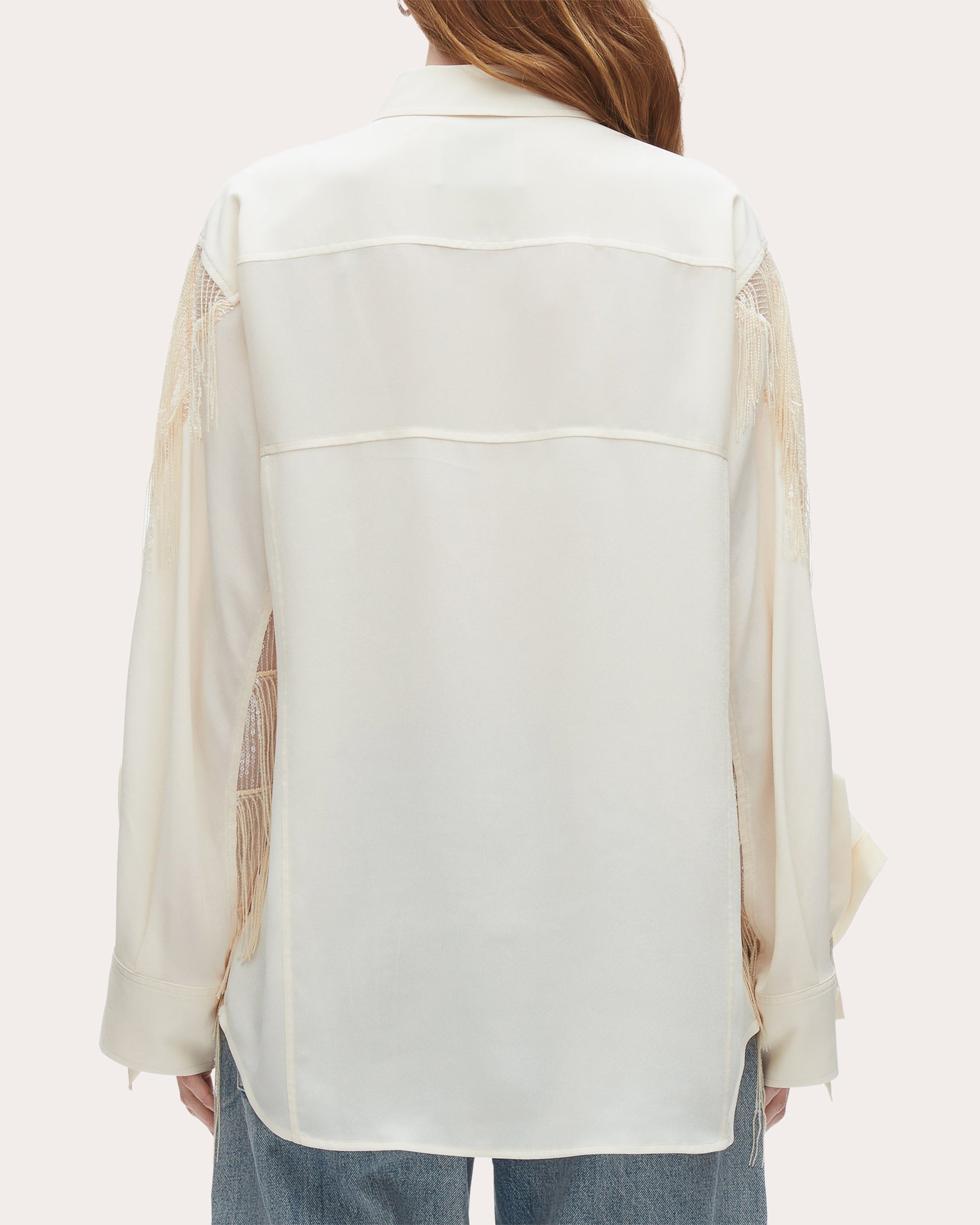 Fringed Sequin-Embellished Crepe Blouse