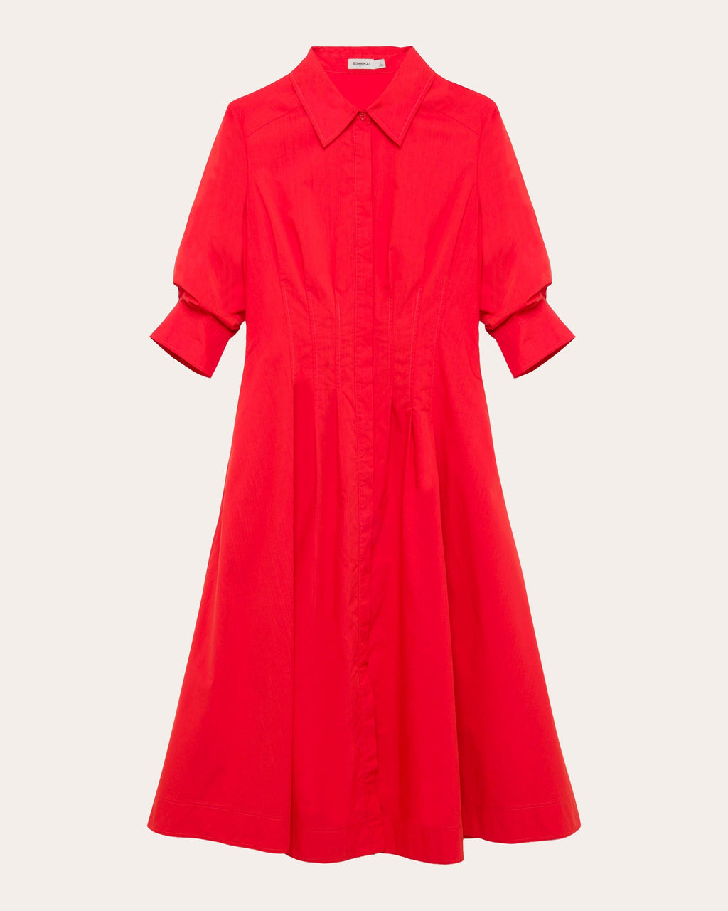 Jazz Pleated Cotton Poplin Midi Shirt Dress