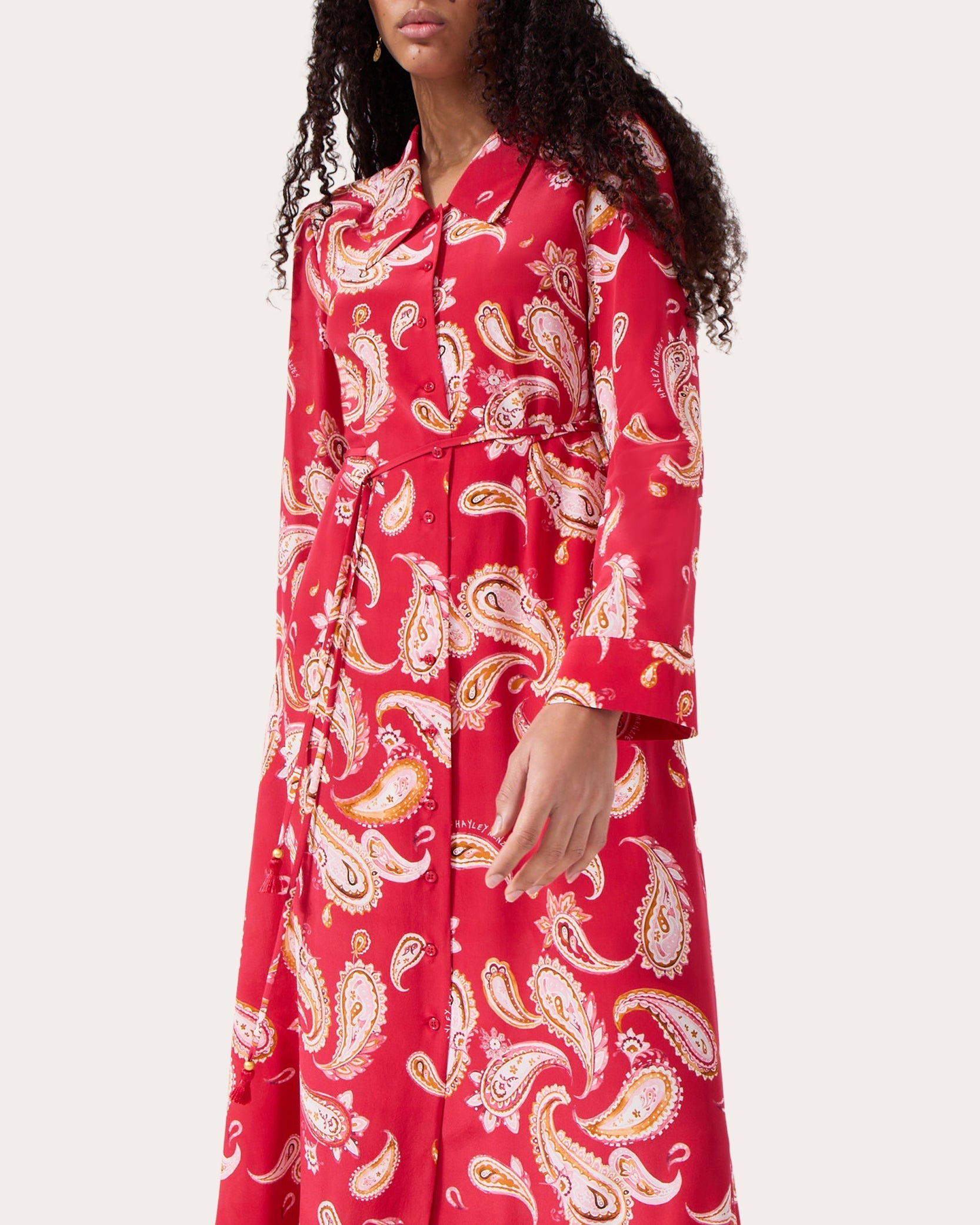 Jimi Paisley-Print Silk Midi Shirt Dress