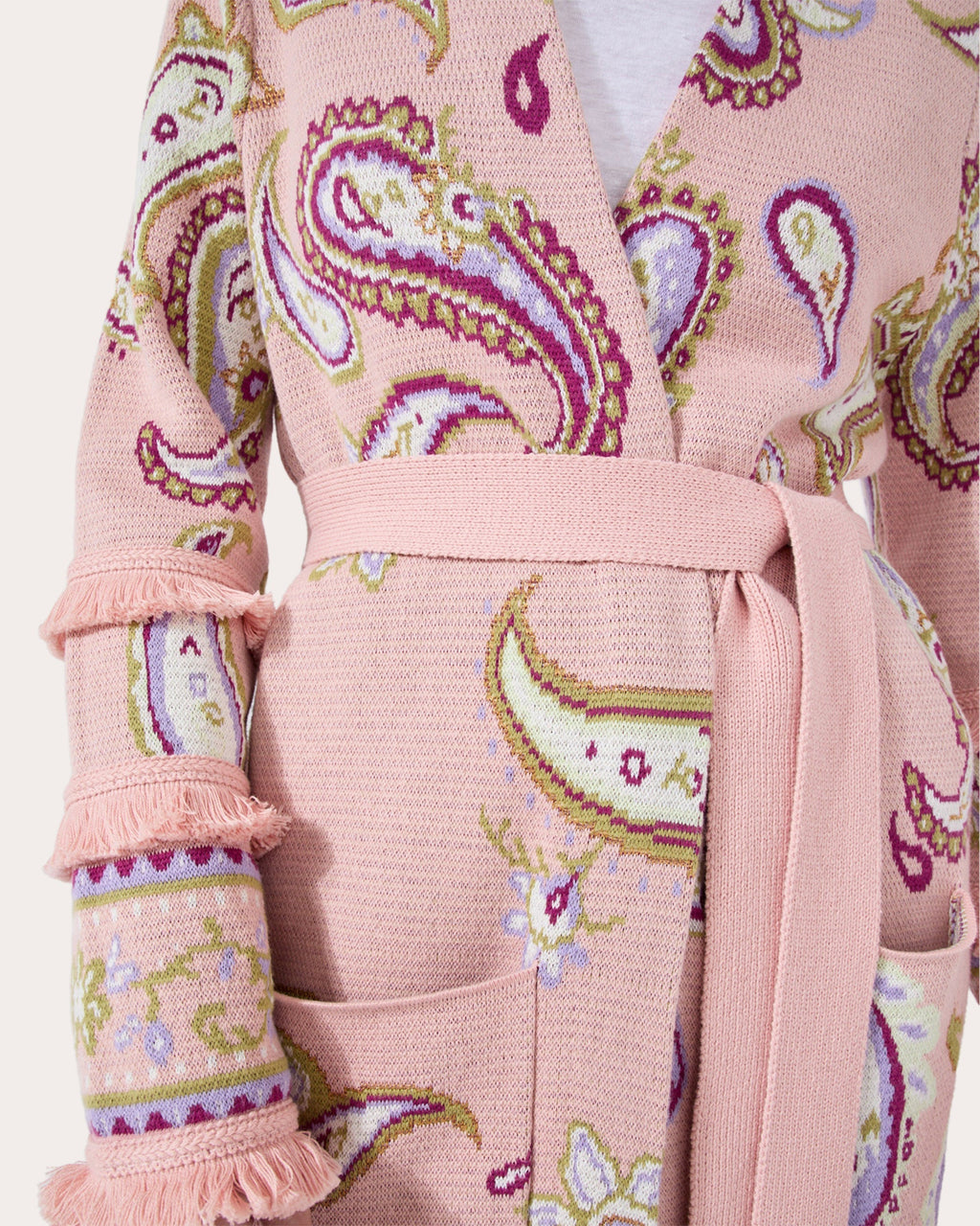 Jimi Belted Paisley Cotton-Jacquard Long Cardigan