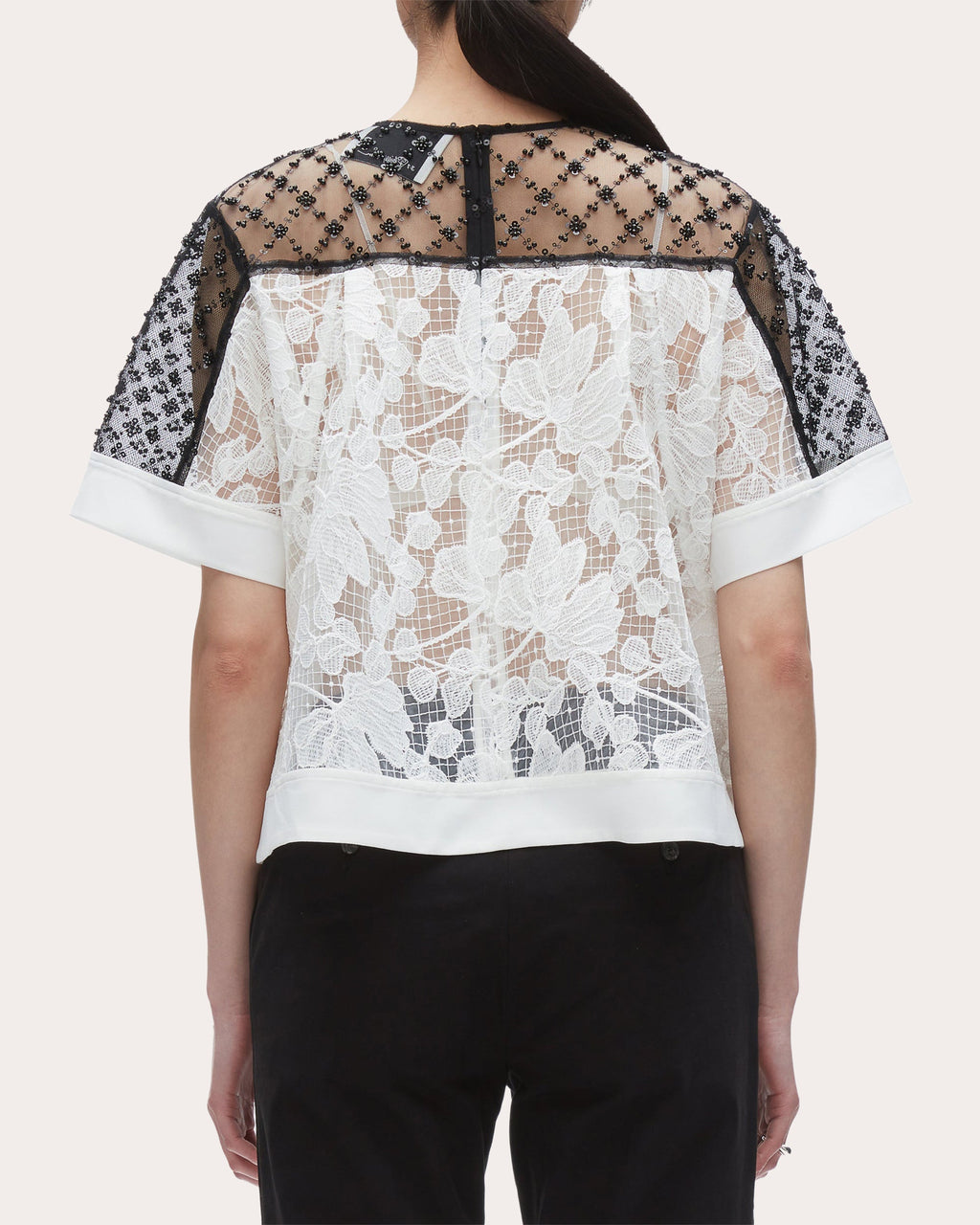 Embellished Floral Lace Organza Top