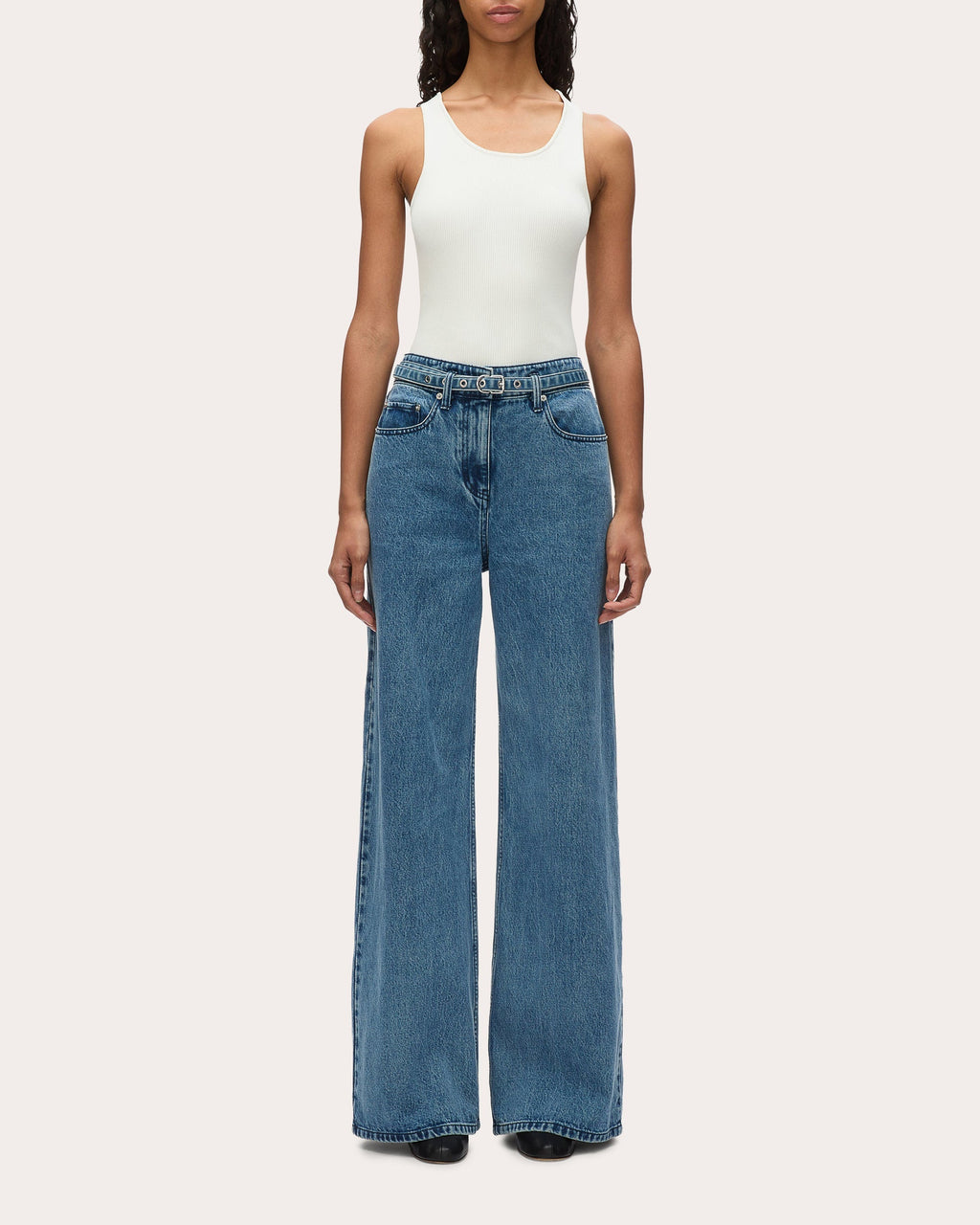 Belted Wide-Leg Denim Jeans