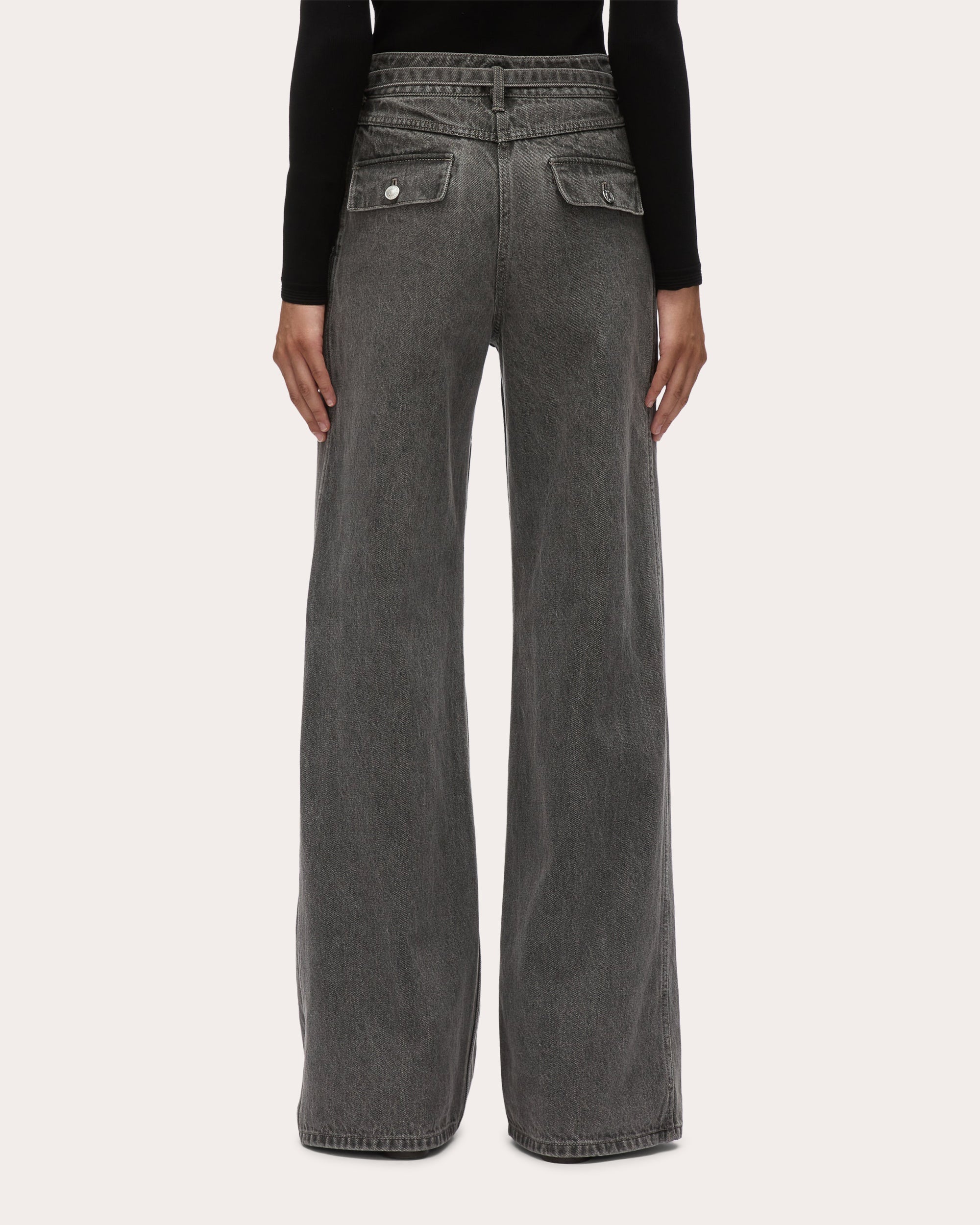 Belted Acid-Washed Wide-Leg Cargo Jeans
