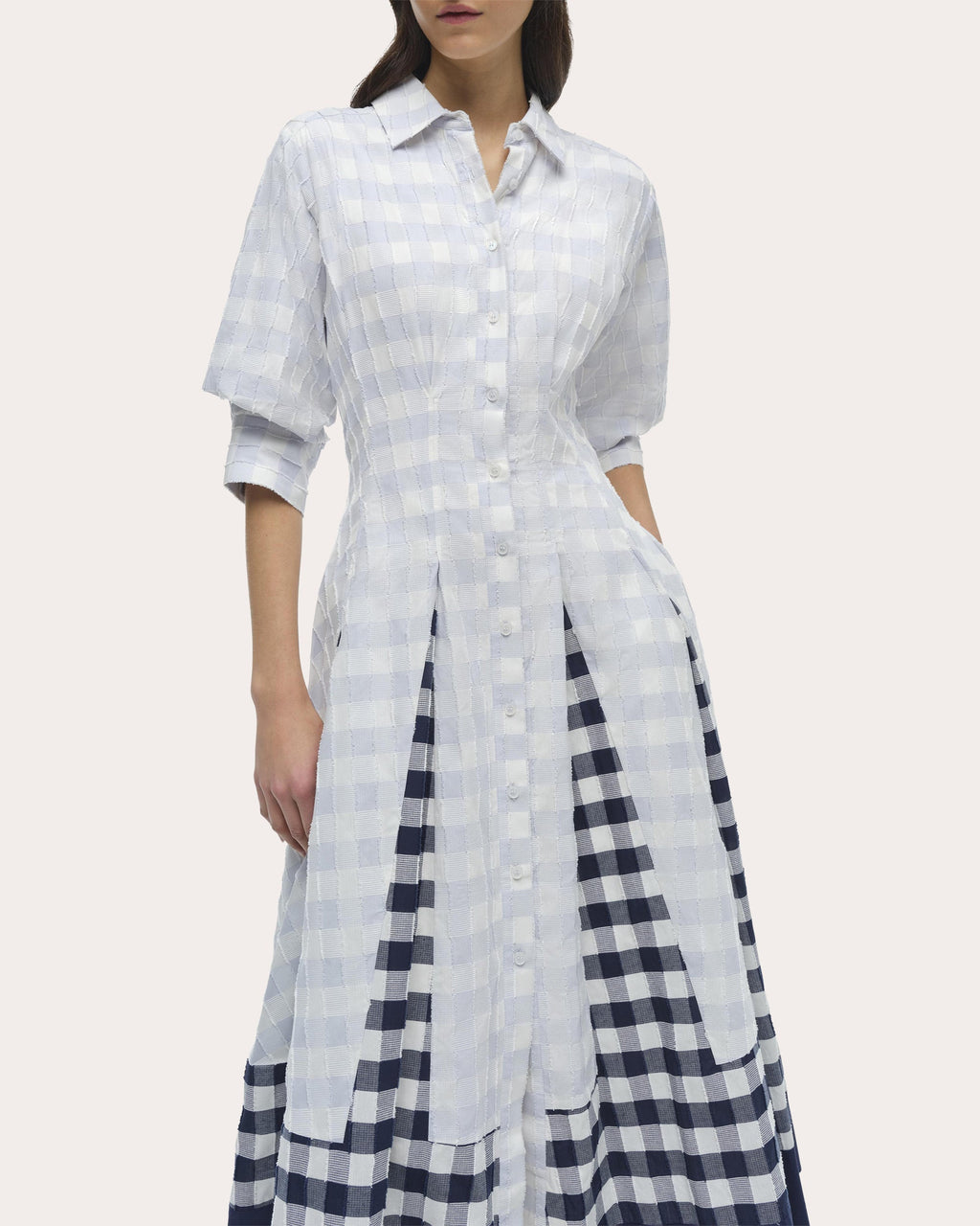 Jazz Gingham Cotton Fil-Coupe Pintuck Midi Dress