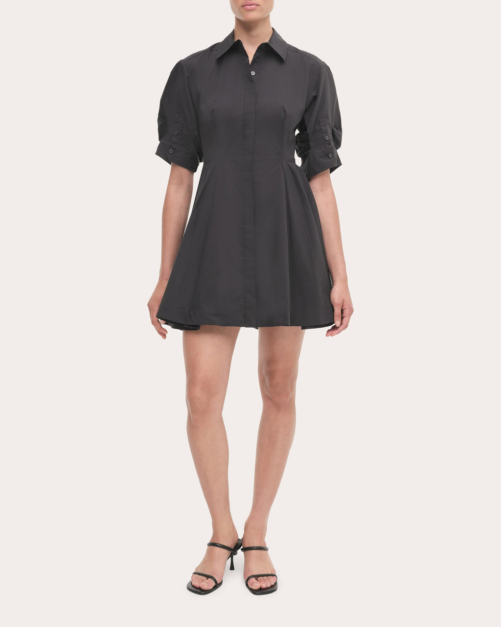 Jazzie Pleated Cotton Poplin Mini Shirt Dress