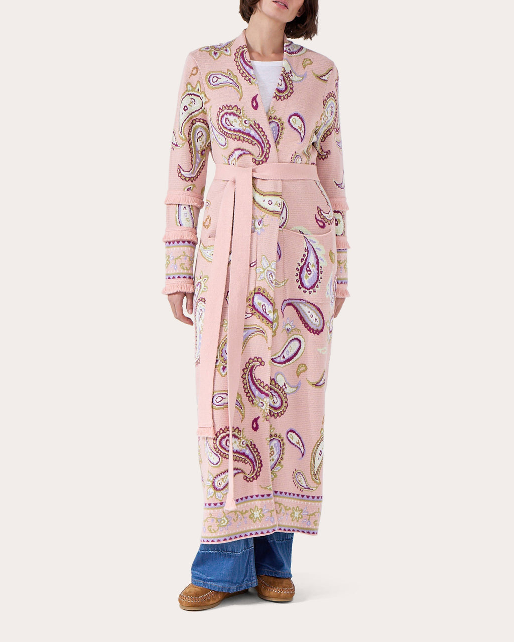 Jimi Belted Paisley Cotton-Jacquard Long Cardigan