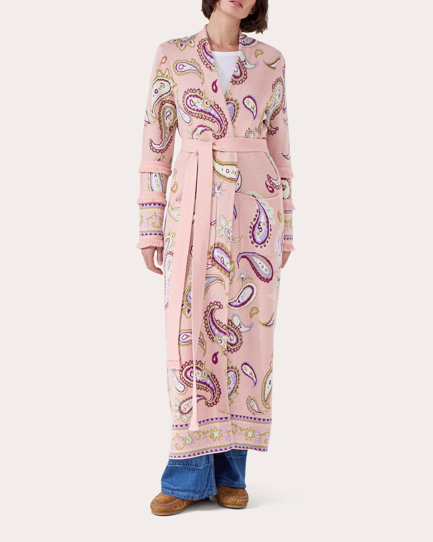 Jimi Belted Paisley Cotton-Jacquard Long Cardigan