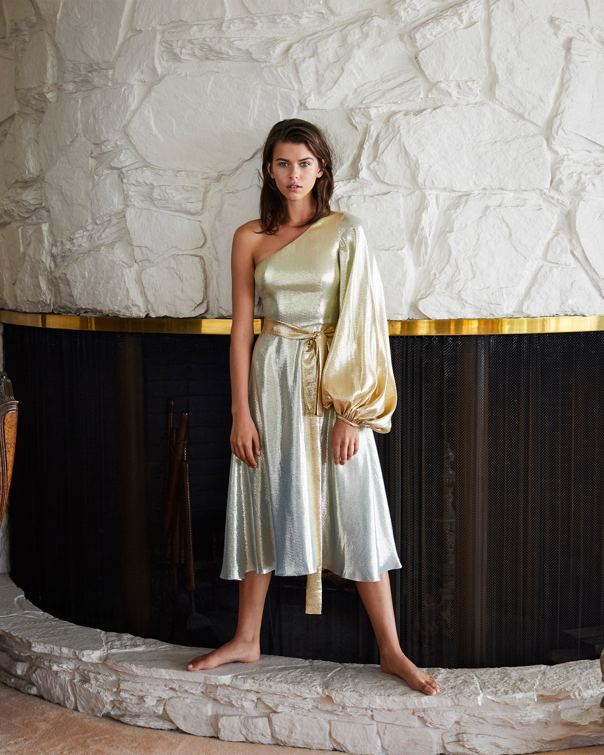Louise Silk Lame Midi Dress