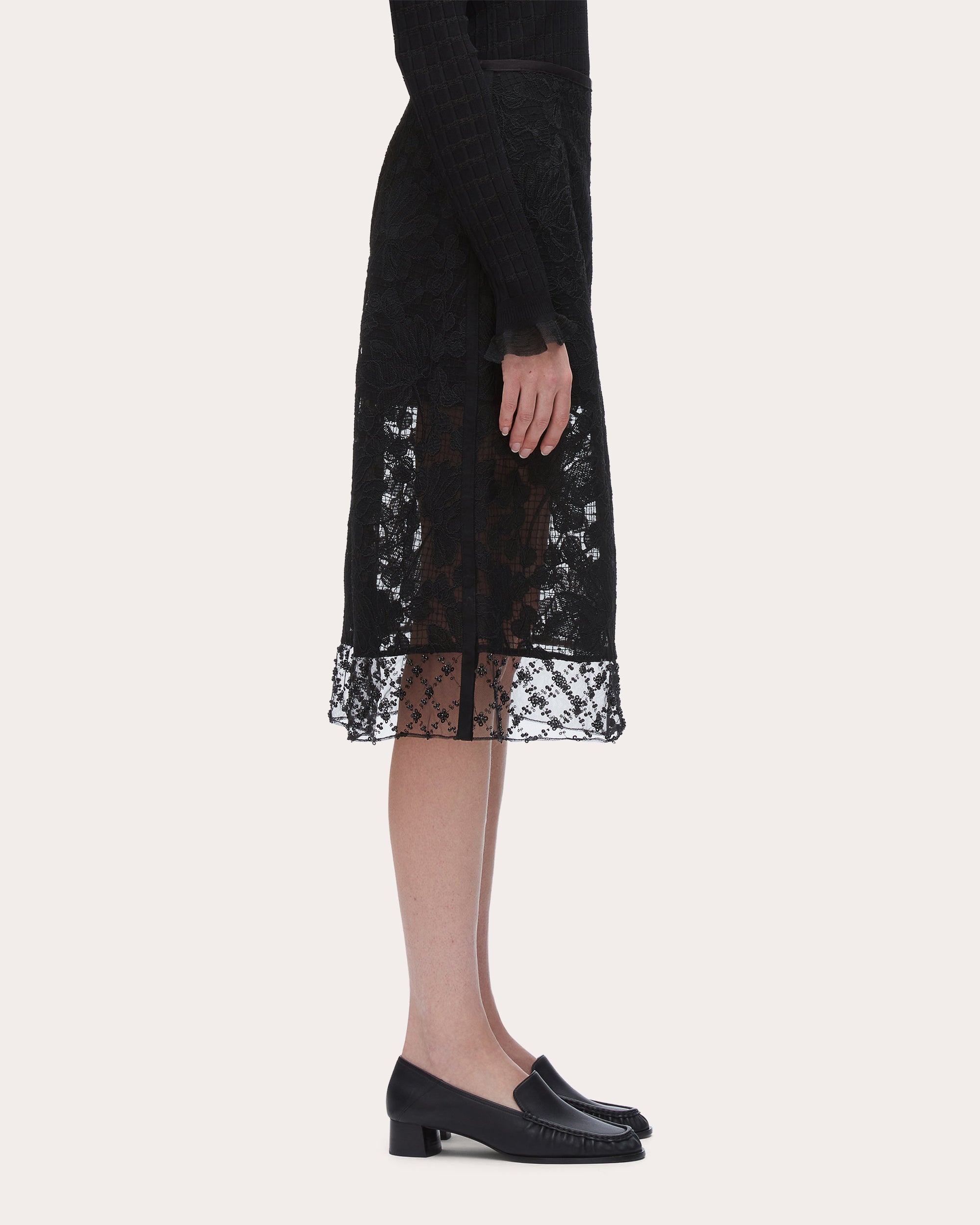 Embellished Floral Lace Organza Skirt