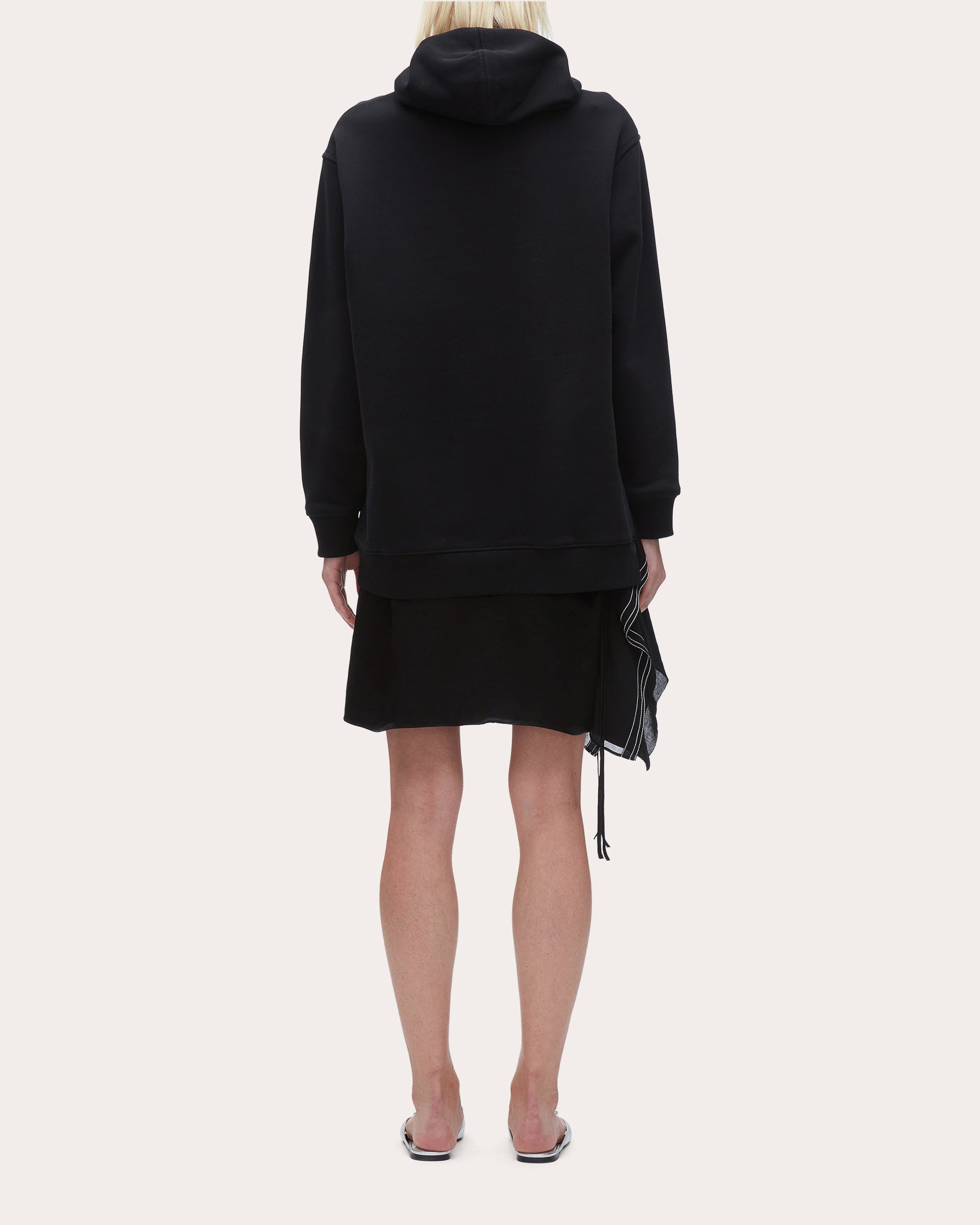 Hooded Layered Satin and Chiffon Trimmed Mini Dress