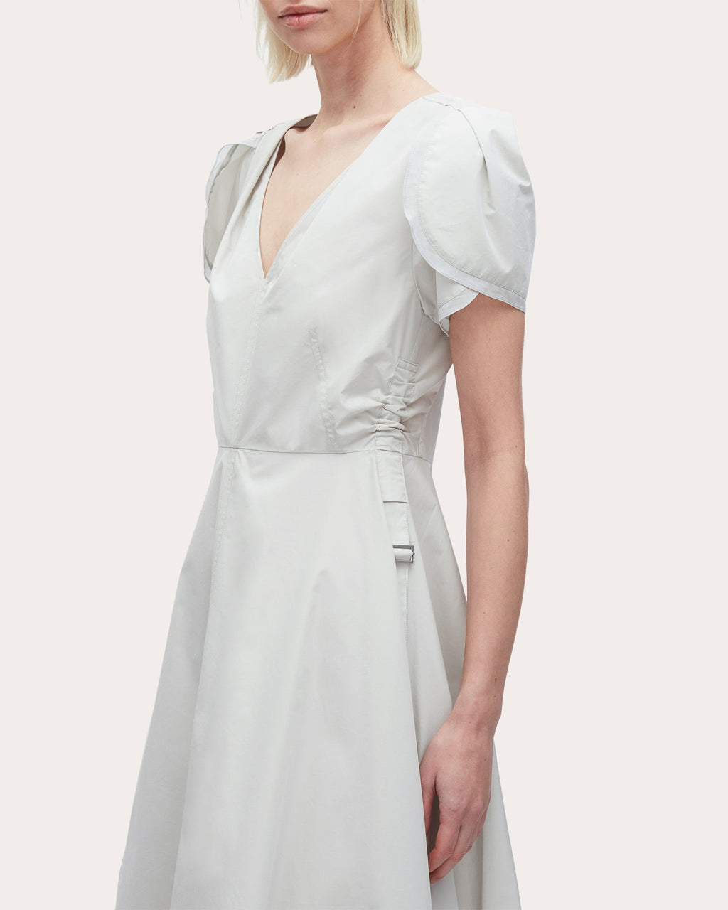 Techno Poplin V-Neck Midi Dress