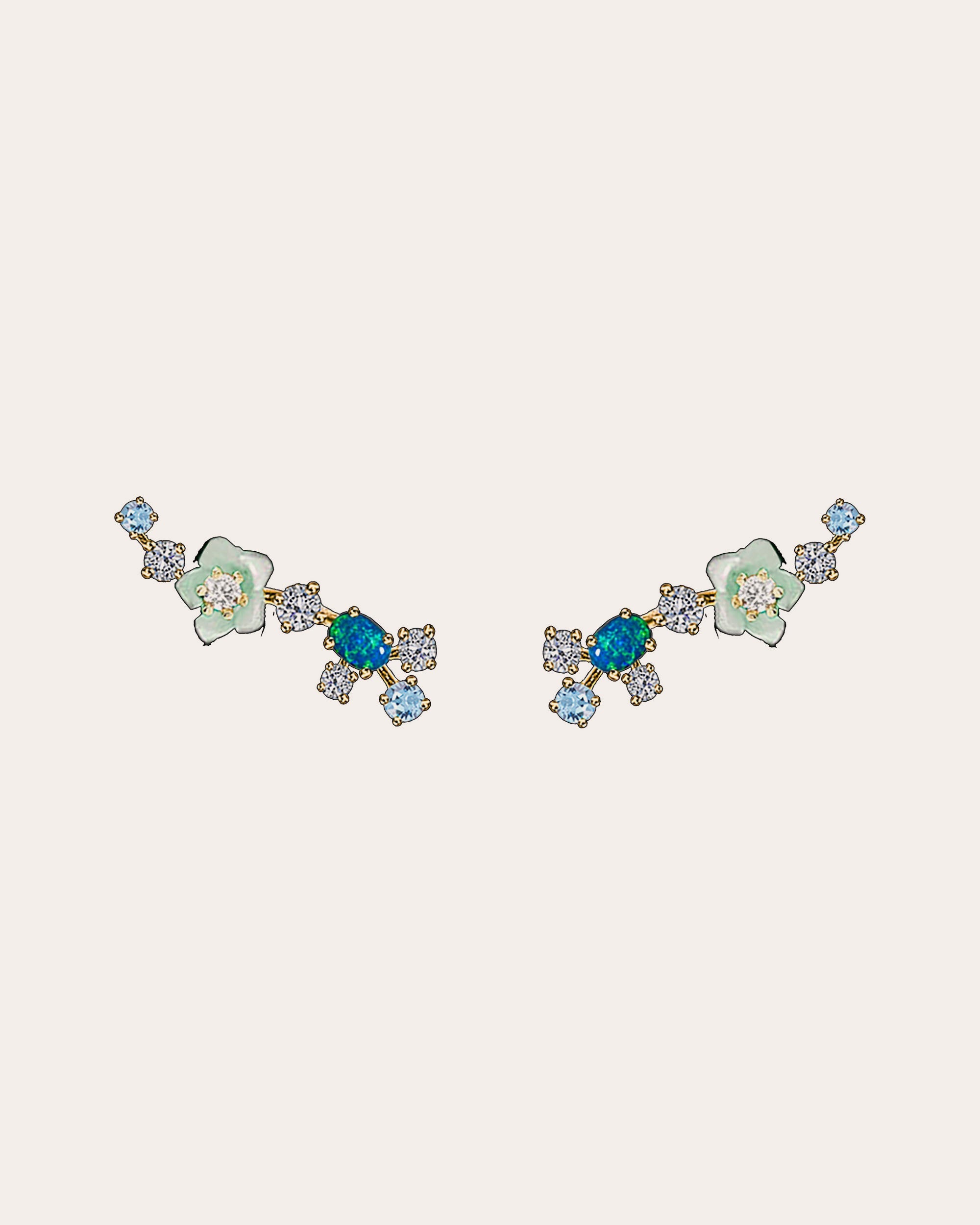 Blue Floral Ear Climbers