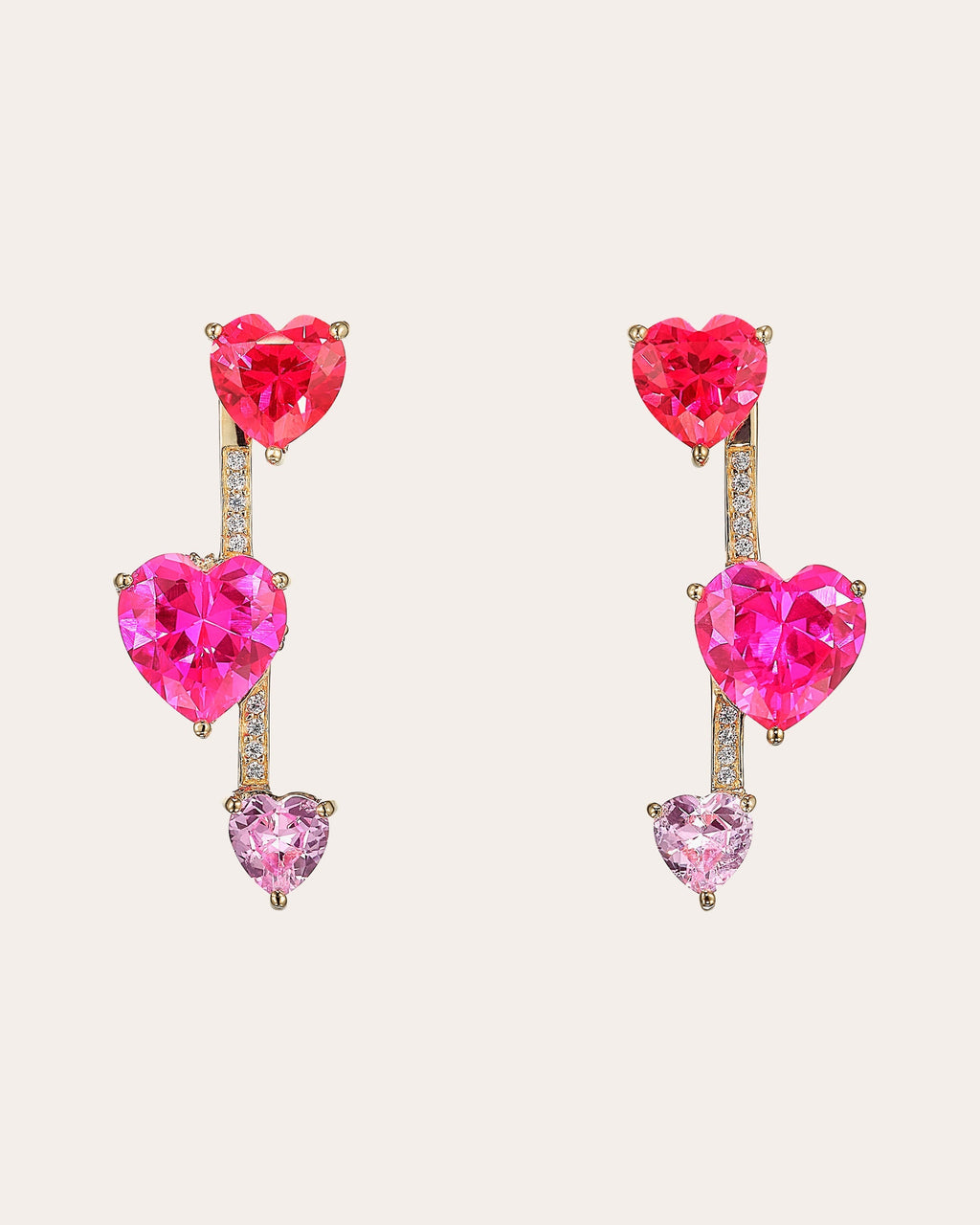 Heart Pendulum 18K Gold Vermeil Lab-Grown Multi-Stone Convertible Earrings