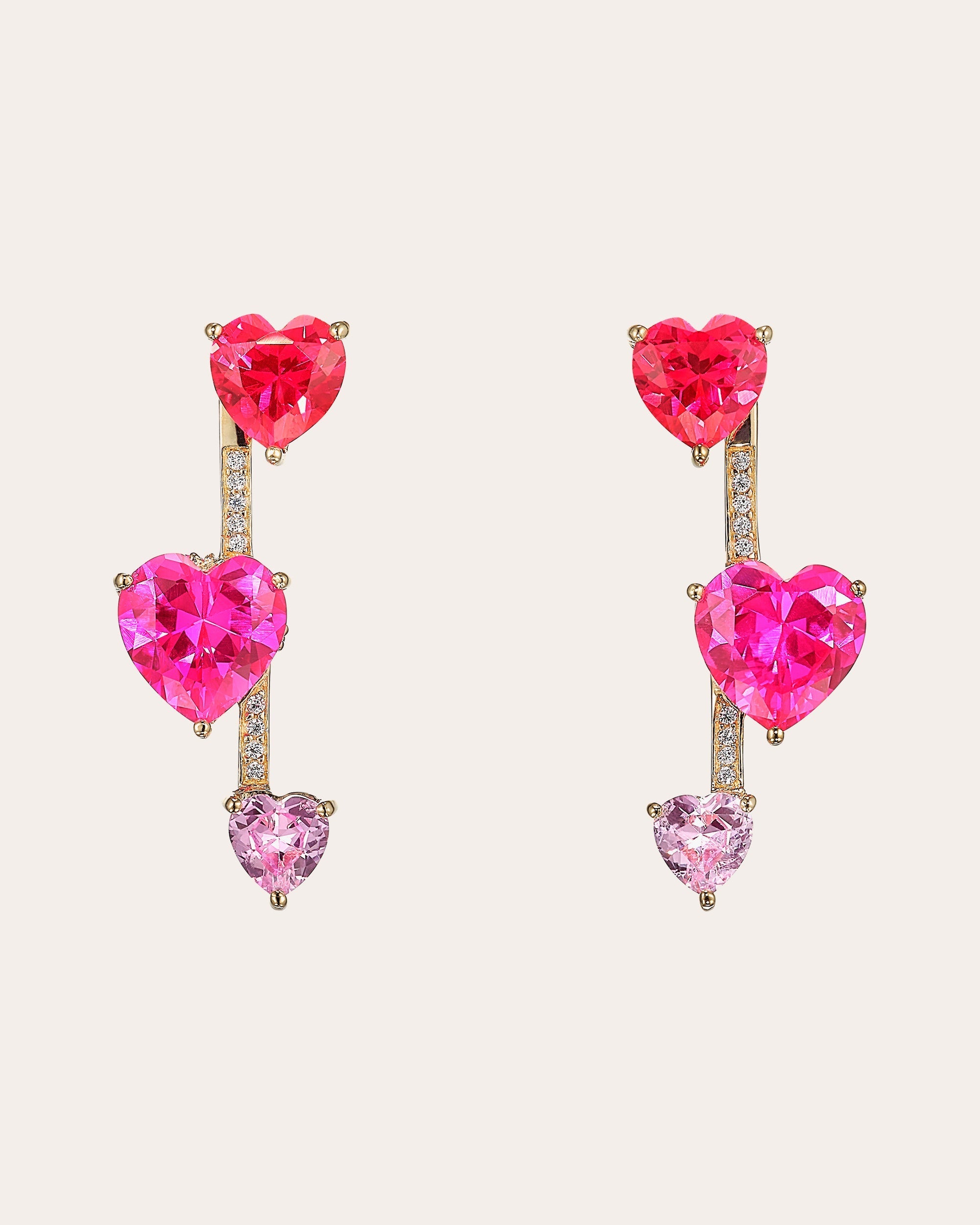 Heart Pendulum 18K Gold Vermeil Lab-Grown Multi-Stone Convertible Earrings