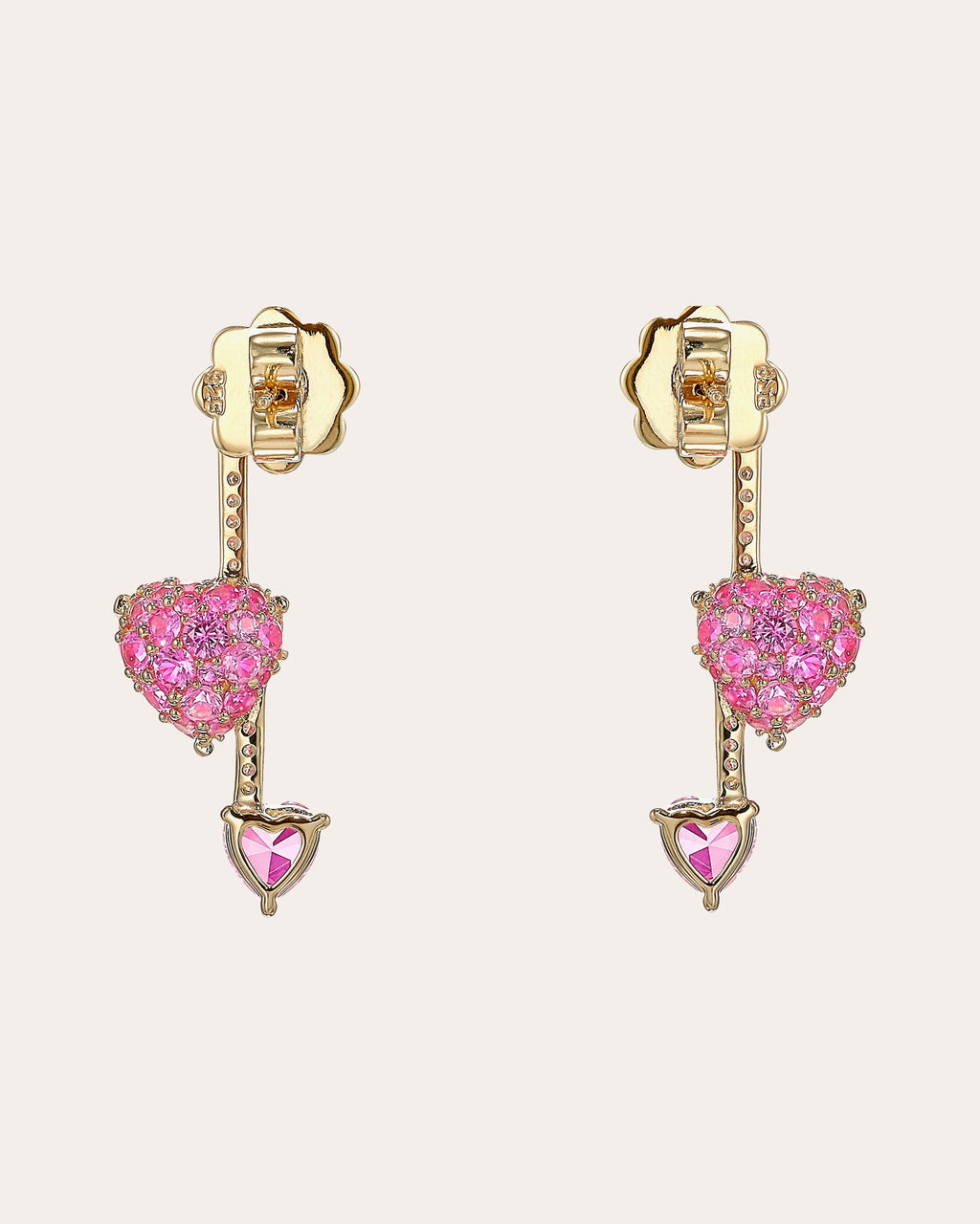 Heart Pendulum 18K Gold Vermeil Lab-Grown Multi-Stone Convertible Earrings