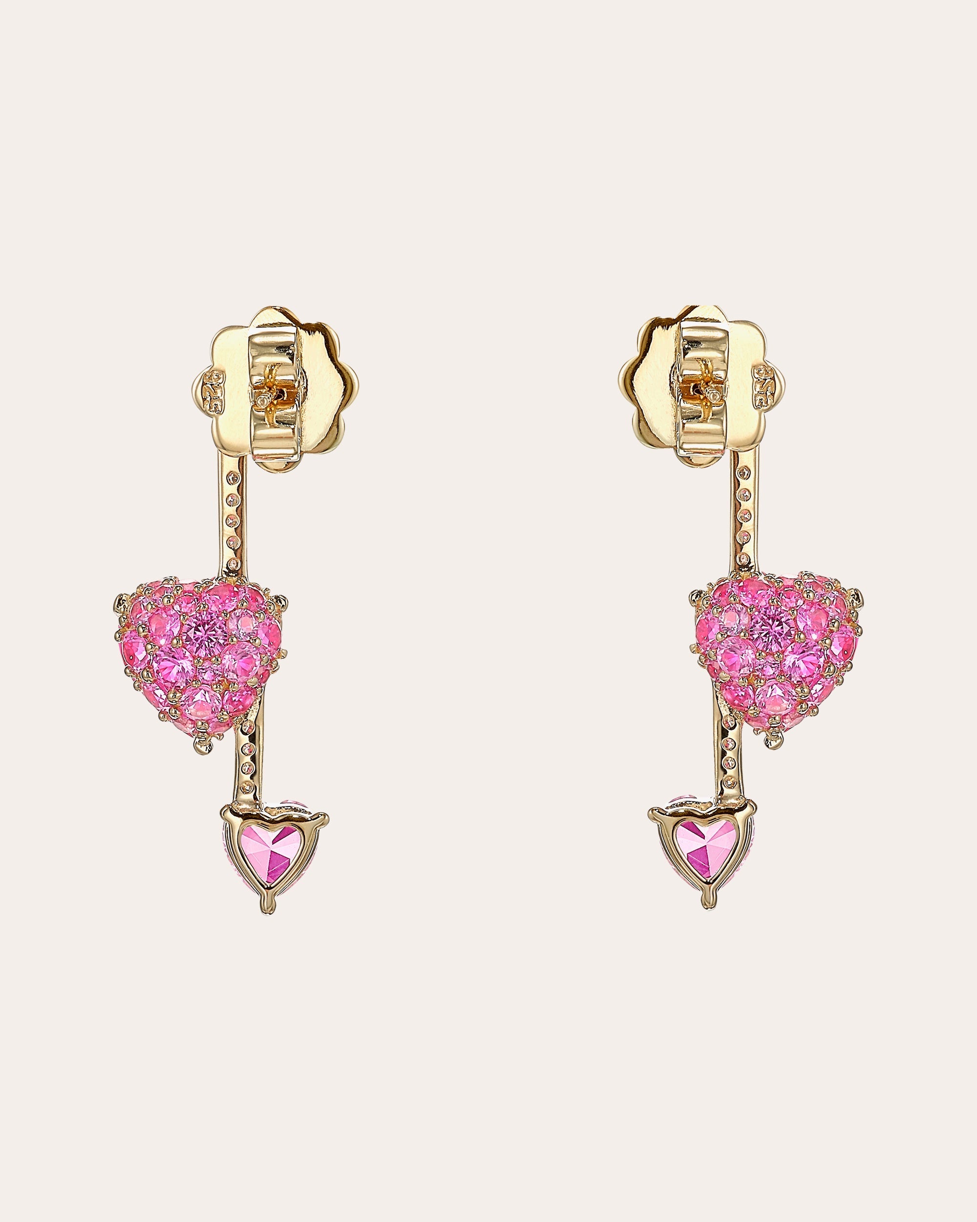 Heart Pendulum 18K Gold Vermeil Lab-Grown Multi-Stone Convertible Earrings