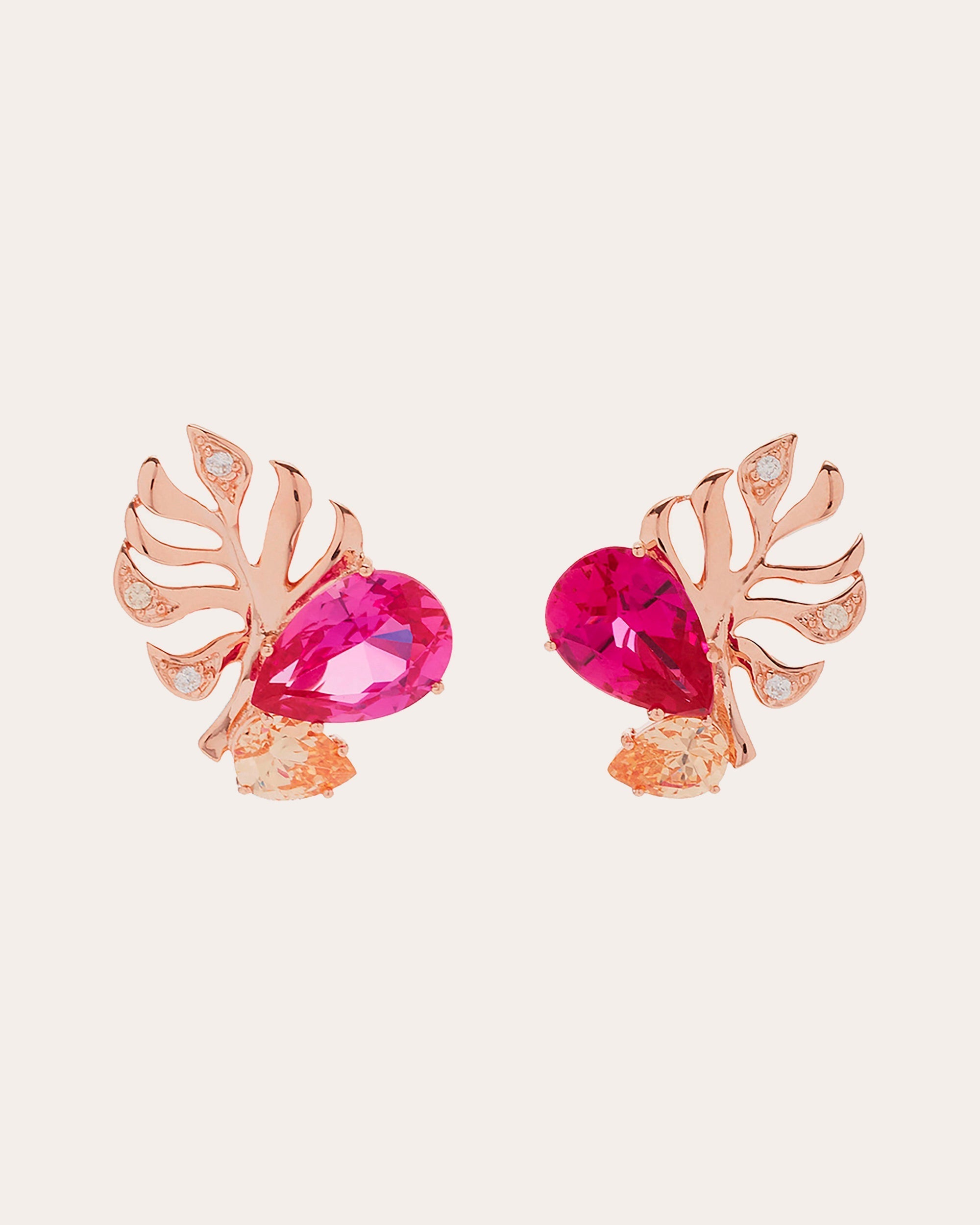 Fuchsia Palm Stud Earrings