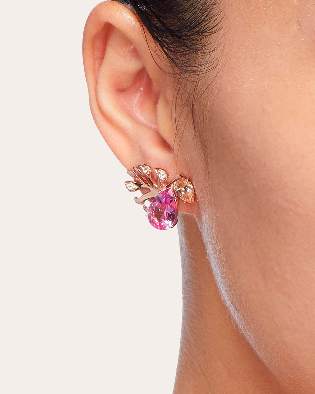 Fuchsia Palm Stud Earrings
