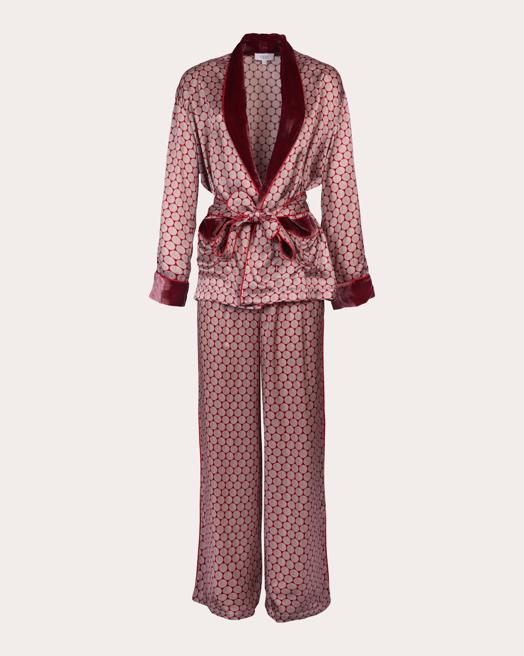 Ari Wagasa Printed Velvet-Trim Silk Satin Pajama Set