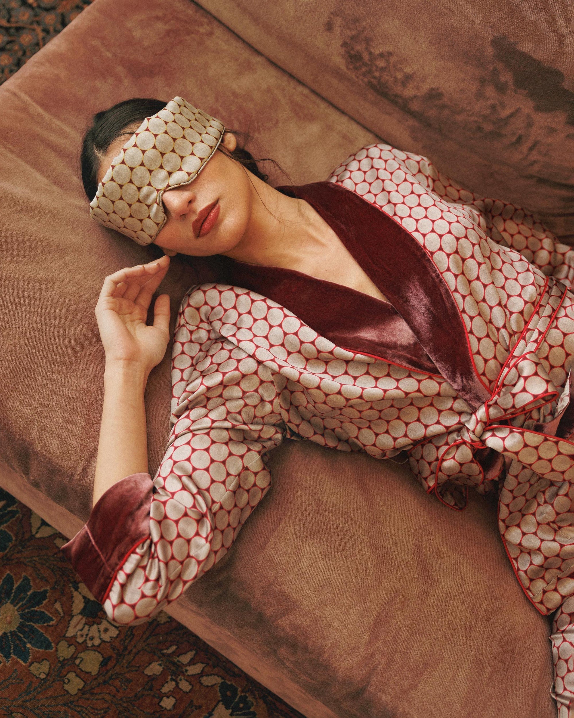 Ari Wagasa Printed Velvet-Trim Silk Satin Pajama Set