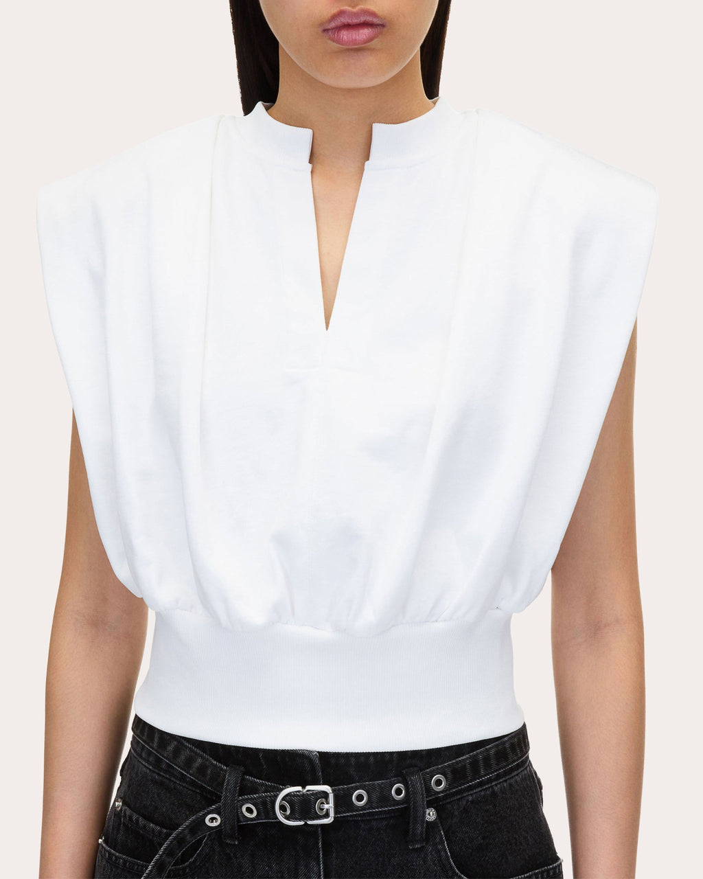 Gathered French Terry Sleeveless Knit Top