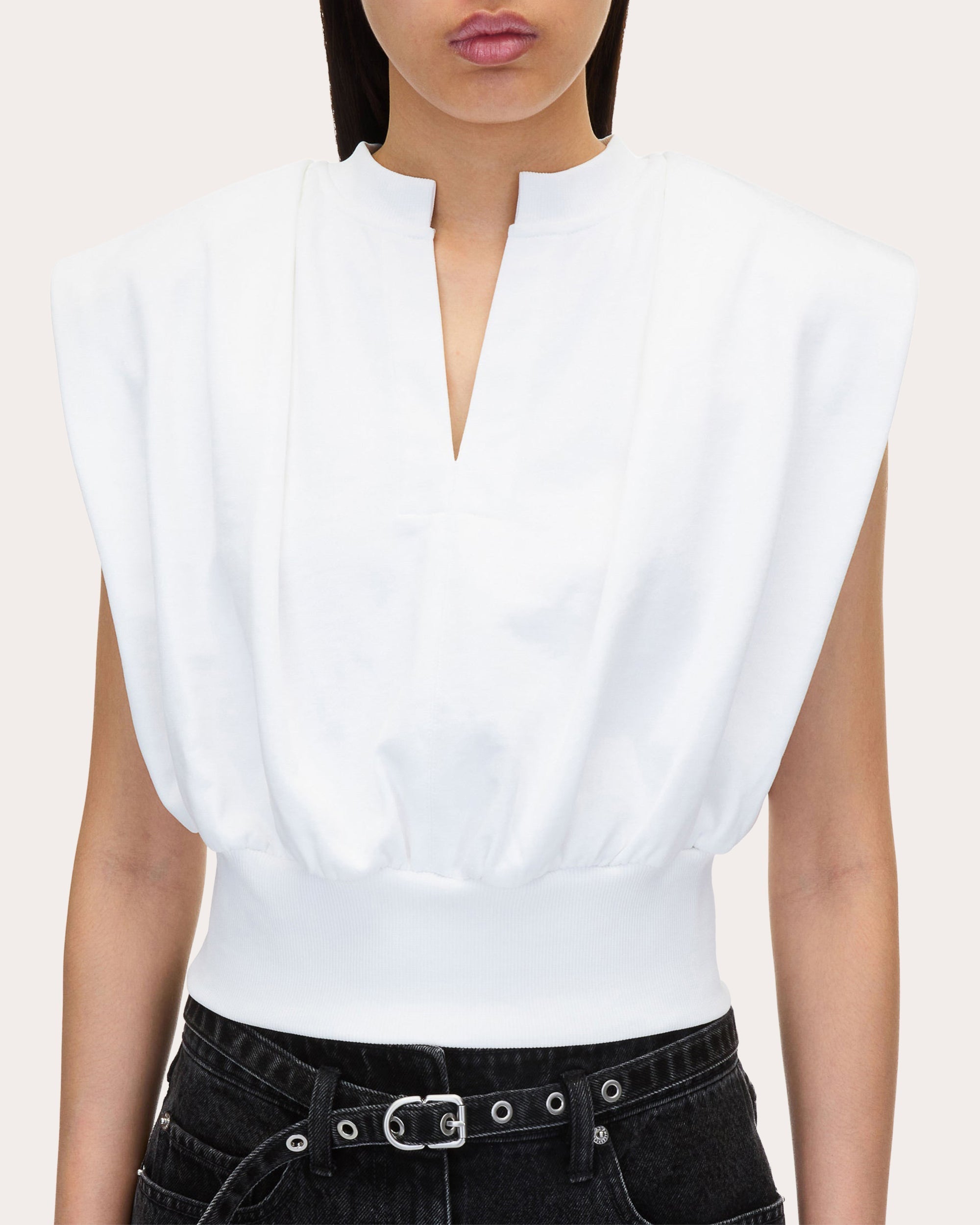 Gathered French Terry Sleeveless Knit Top